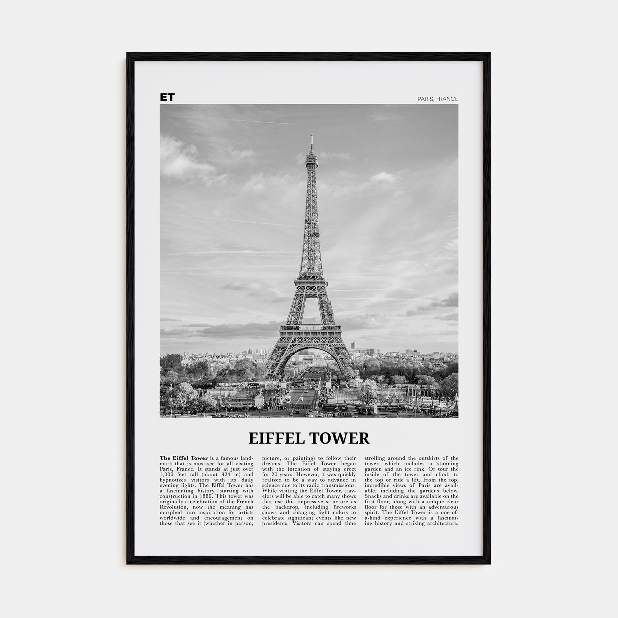 Eiffel Tower Travel B&W Poster