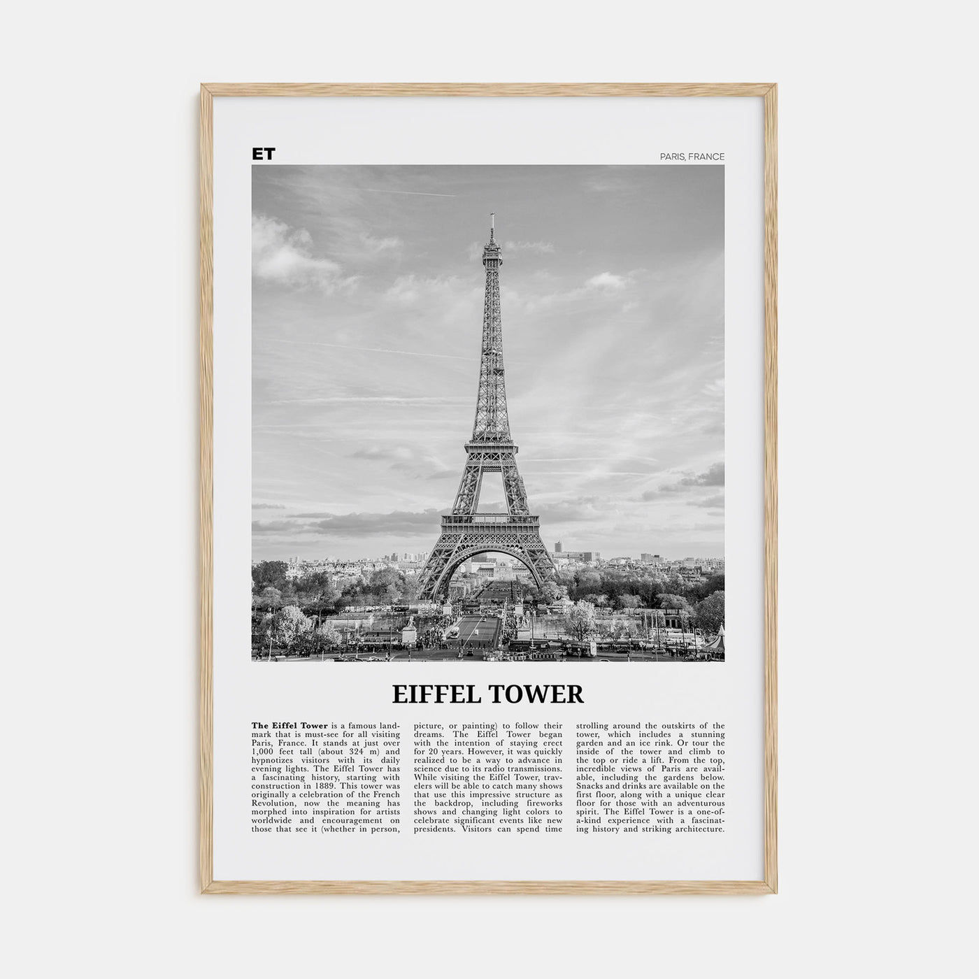 Eiffel Tower Travel B&W Poster