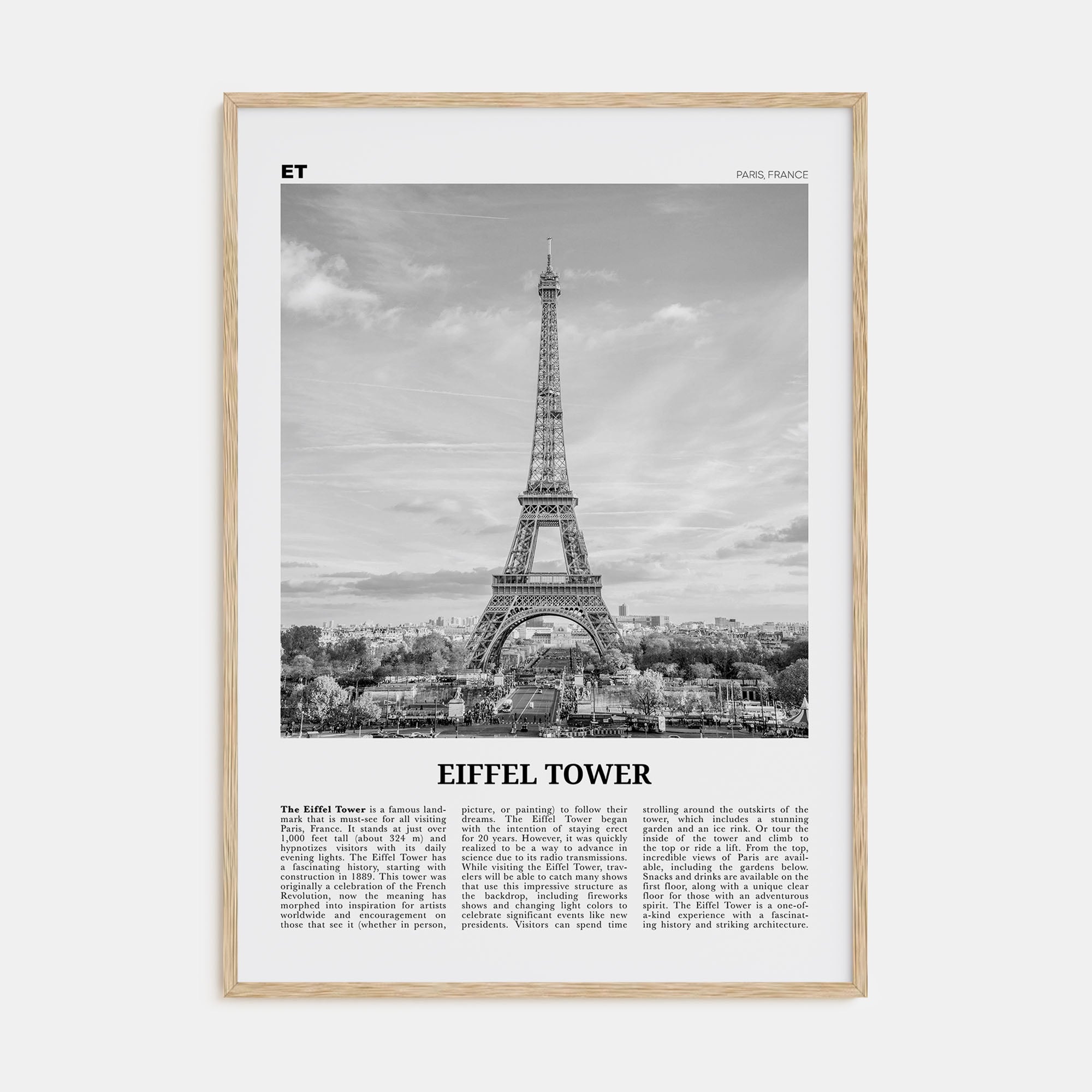 Eiffel Tower Travel B&W Poster