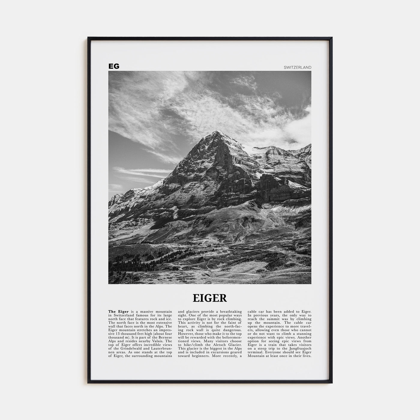 Eiger Travel B&W Poster