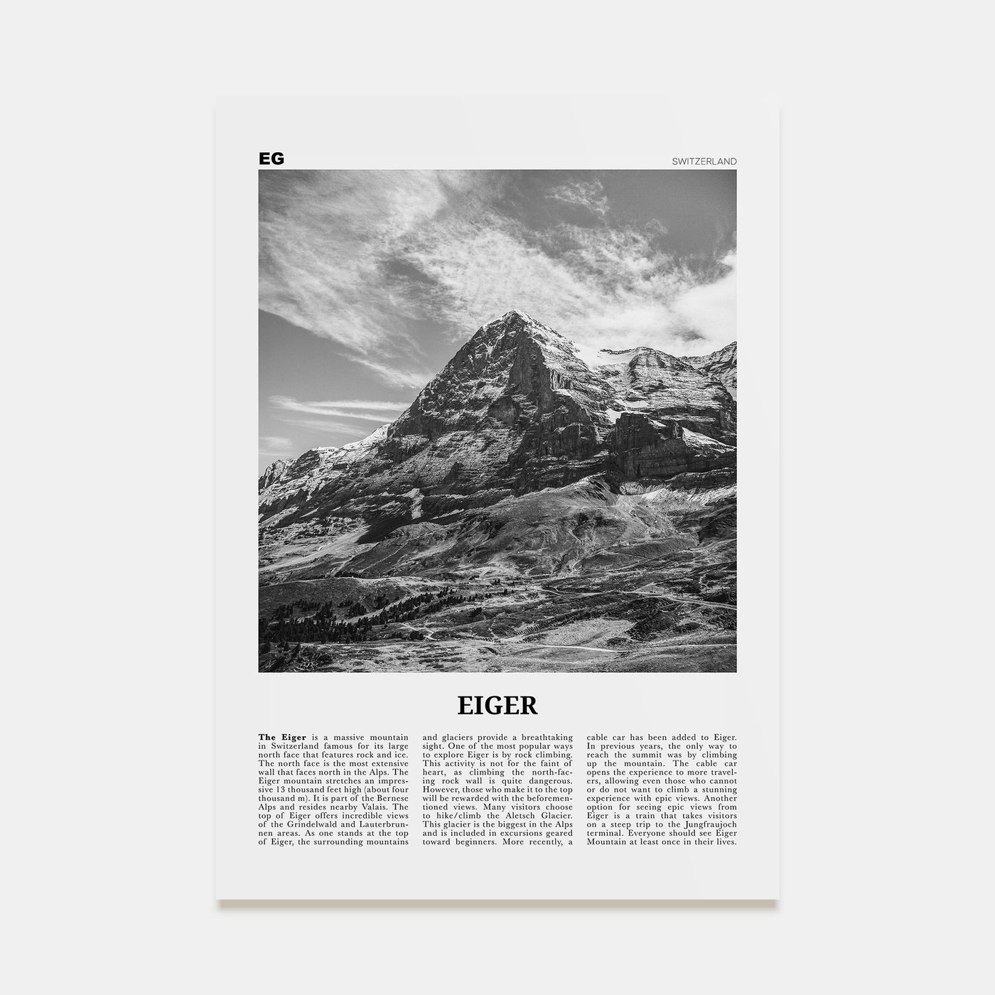 Eiger Travel B&W Poster