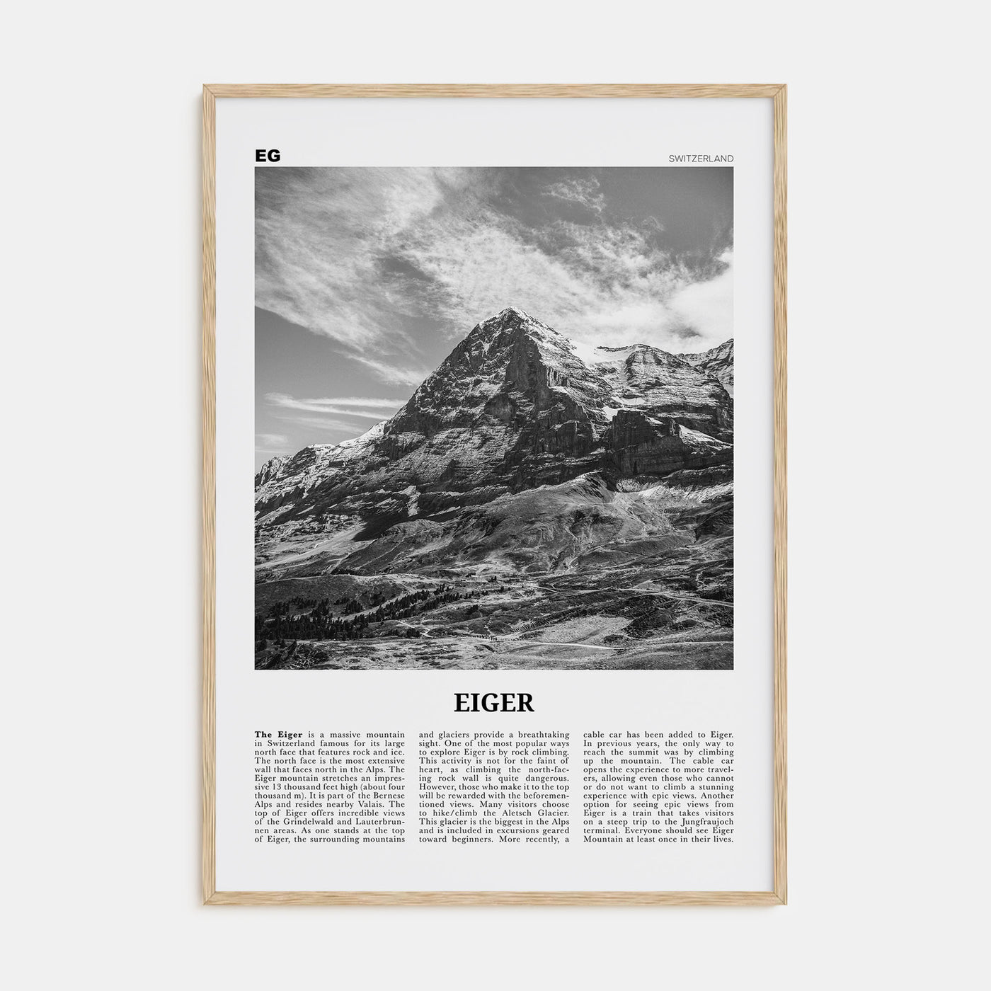 Eiger Travel B&W Poster