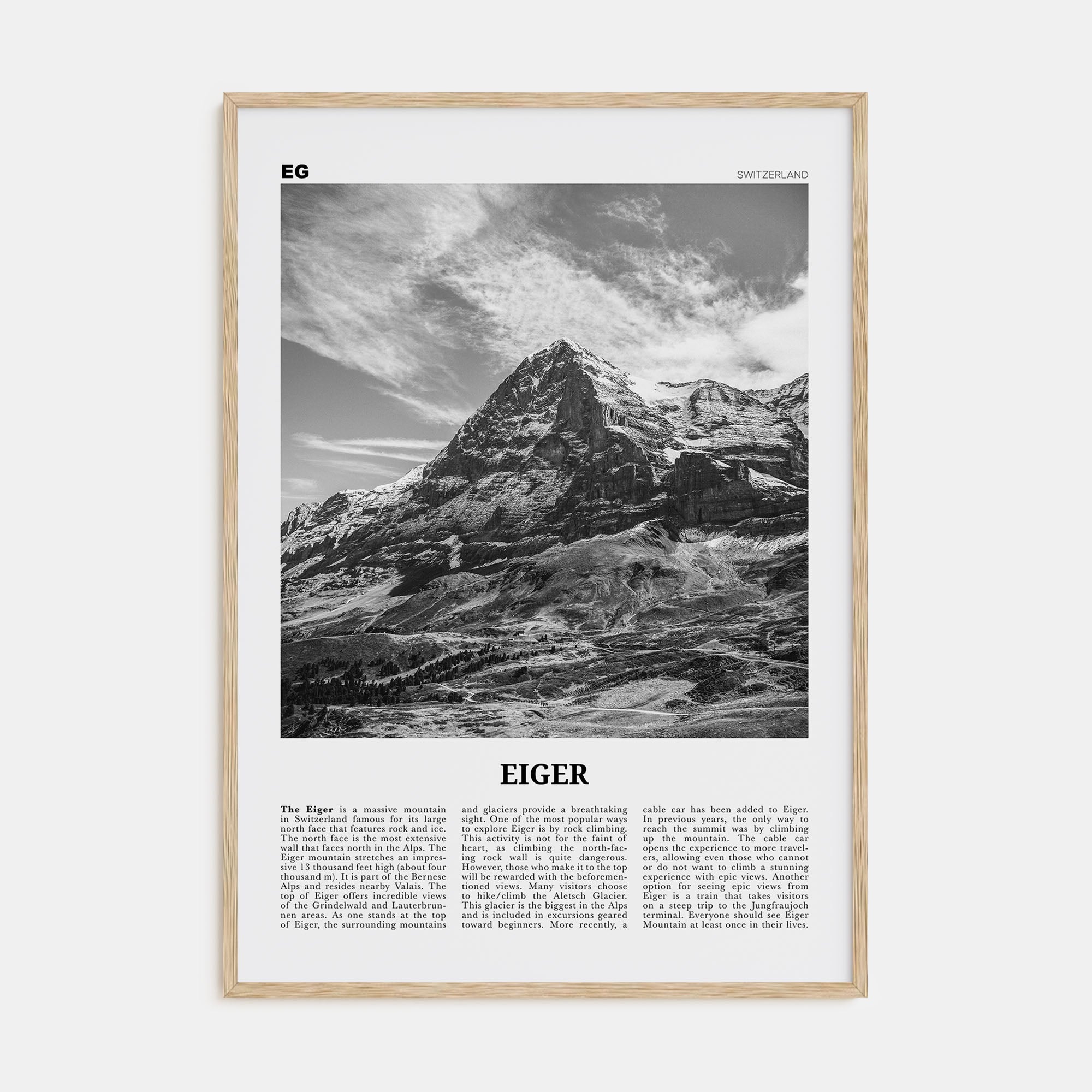 Eiger Travel B&W Poster