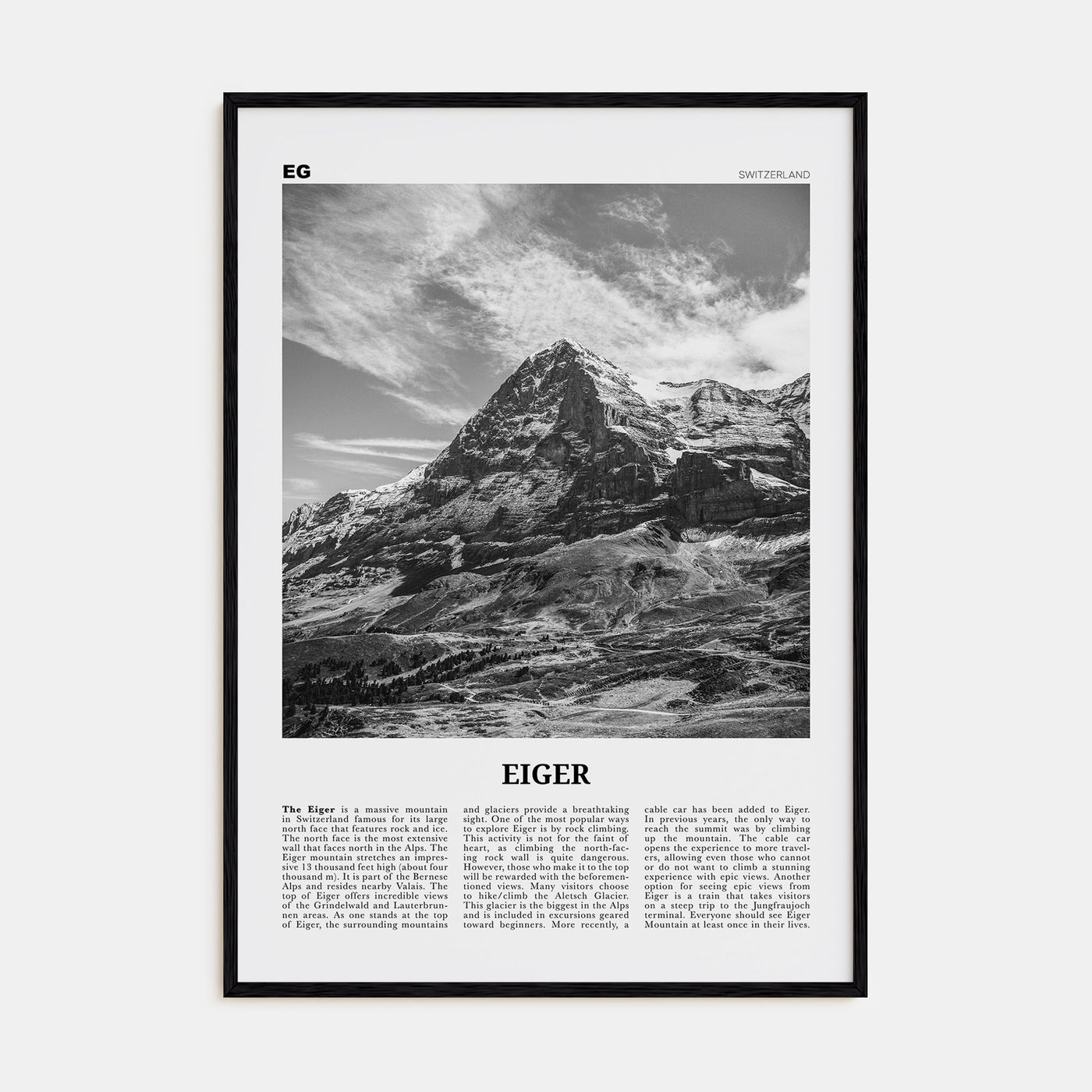 Eiger Travel B&W Poster