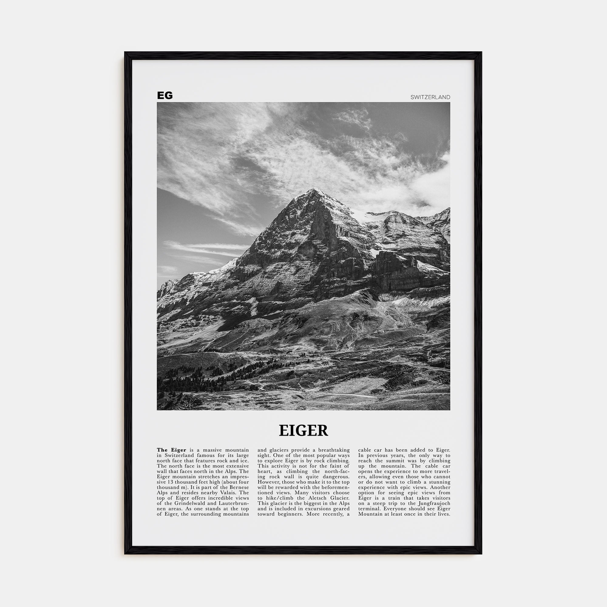 Eiger Travel B&W Poster