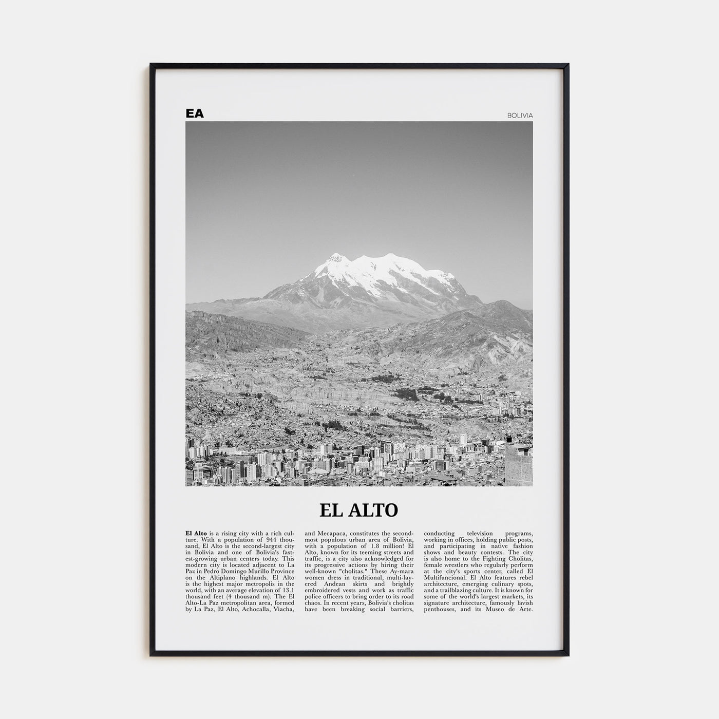 El Alto Travel B&W Poster