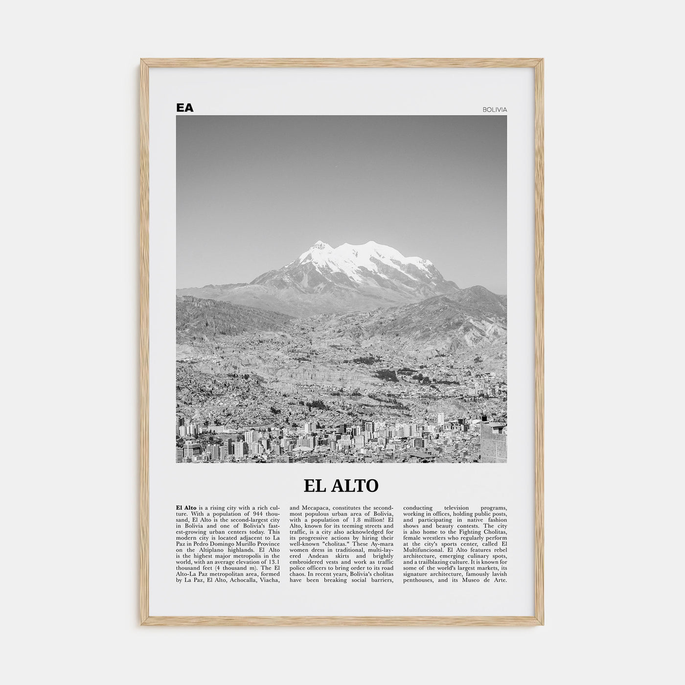 El Alto Travel B&W Poster