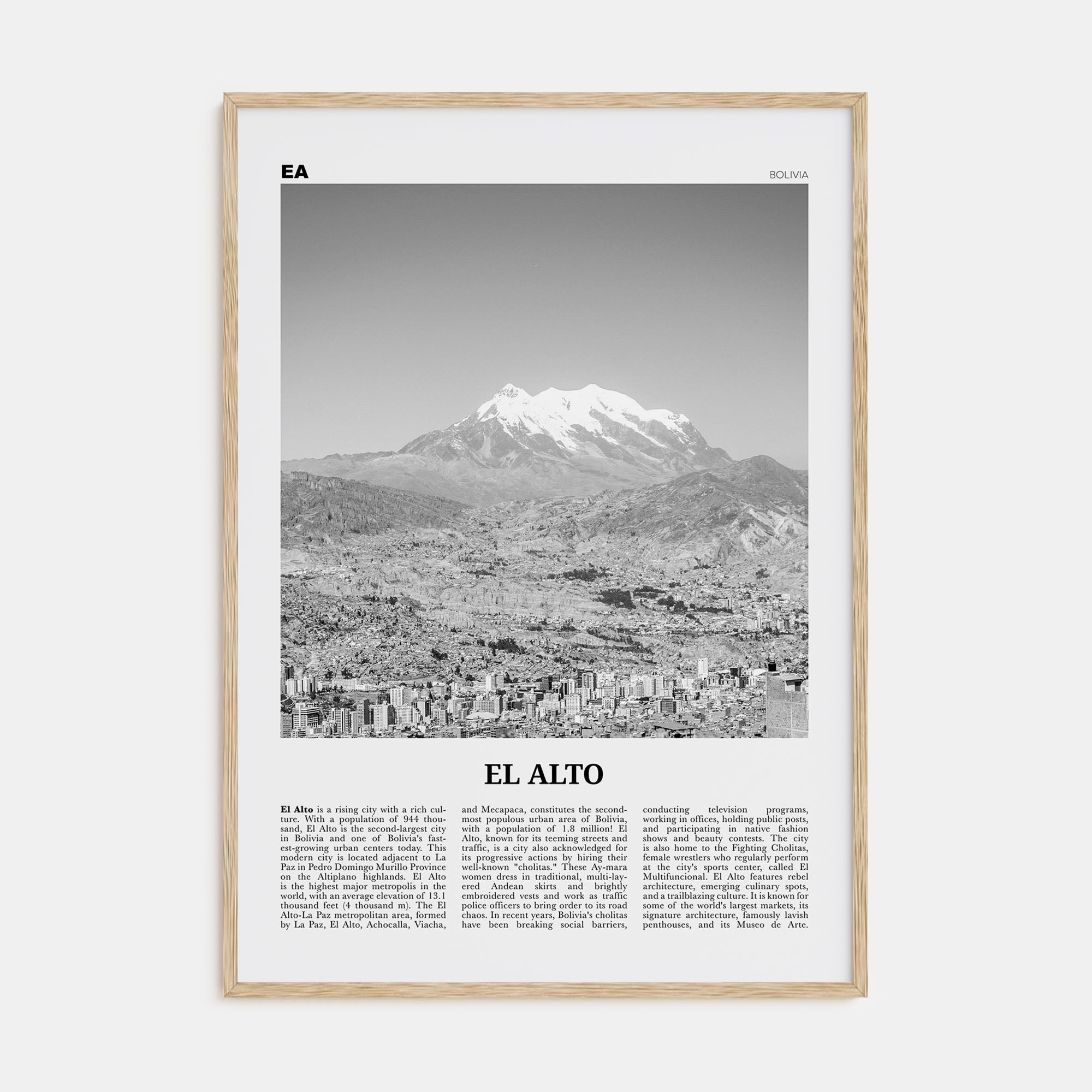 El Alto Travel B&W Poster