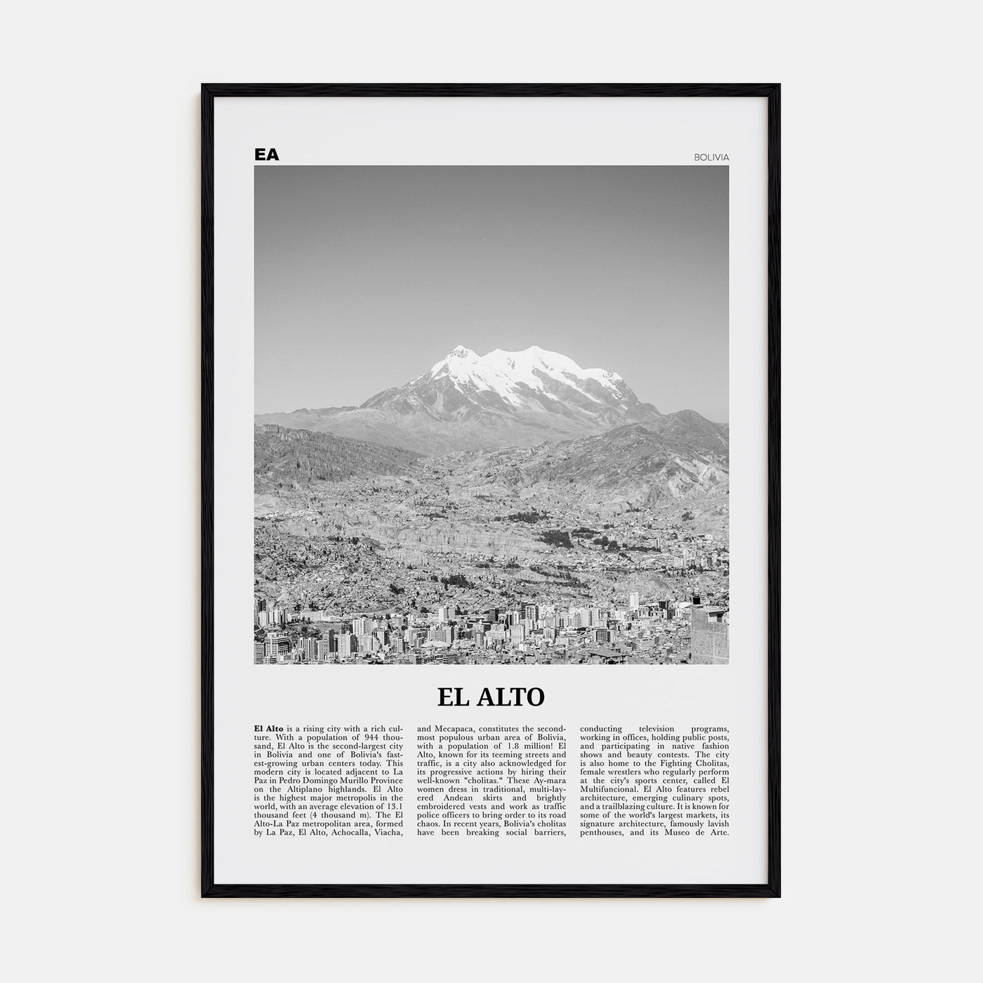 El Alto Travel B&W Poster
