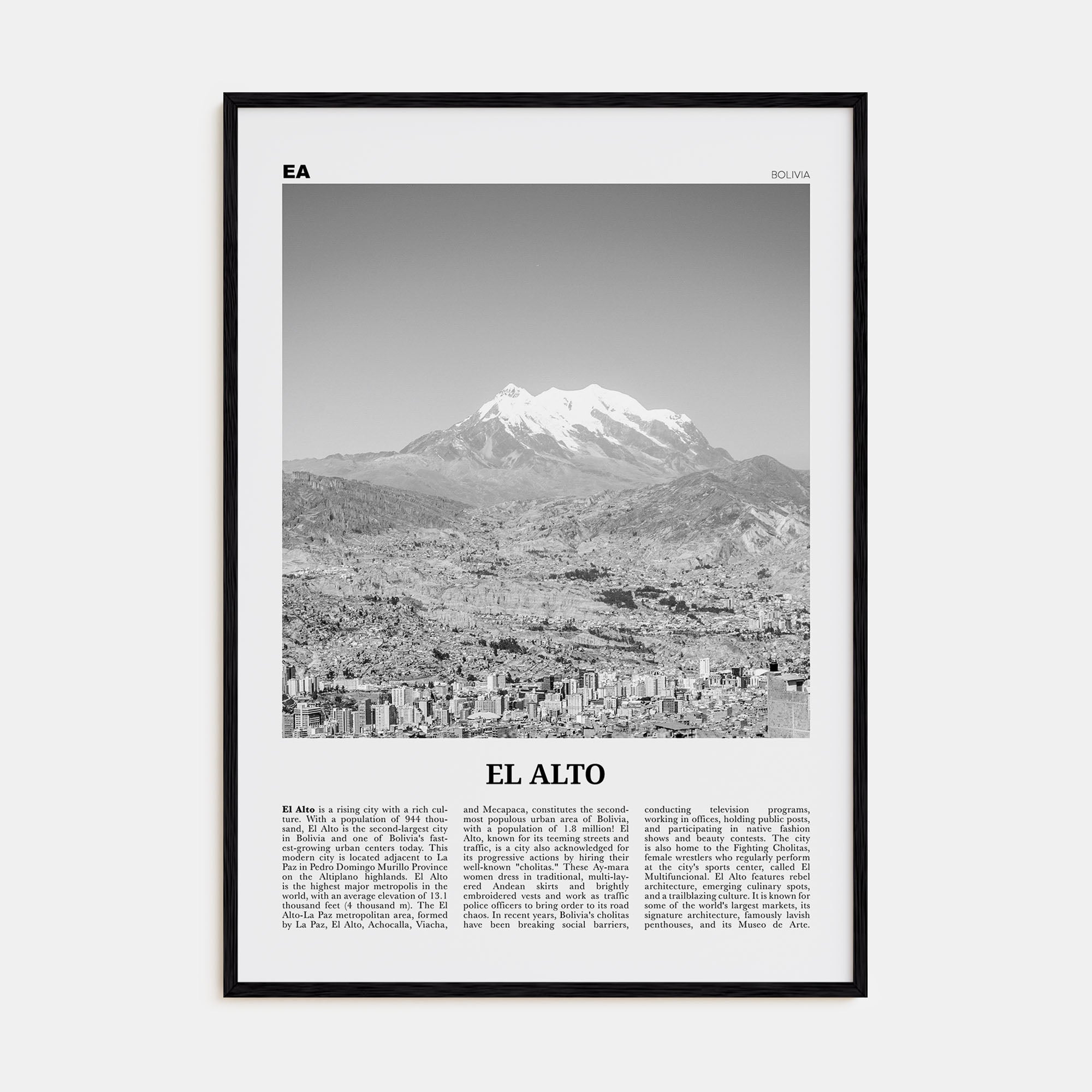 El Alto Travel B&W Poster