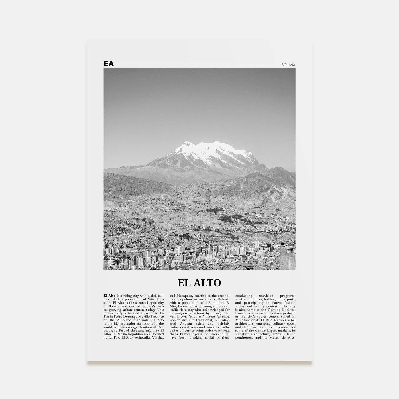 El Alto Travel B&W Poster