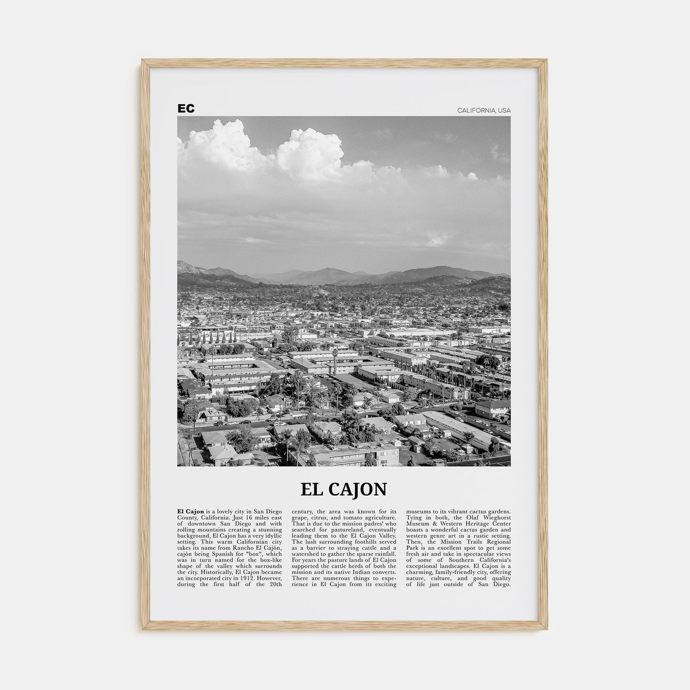 El Cajon Travel B&W Poster
