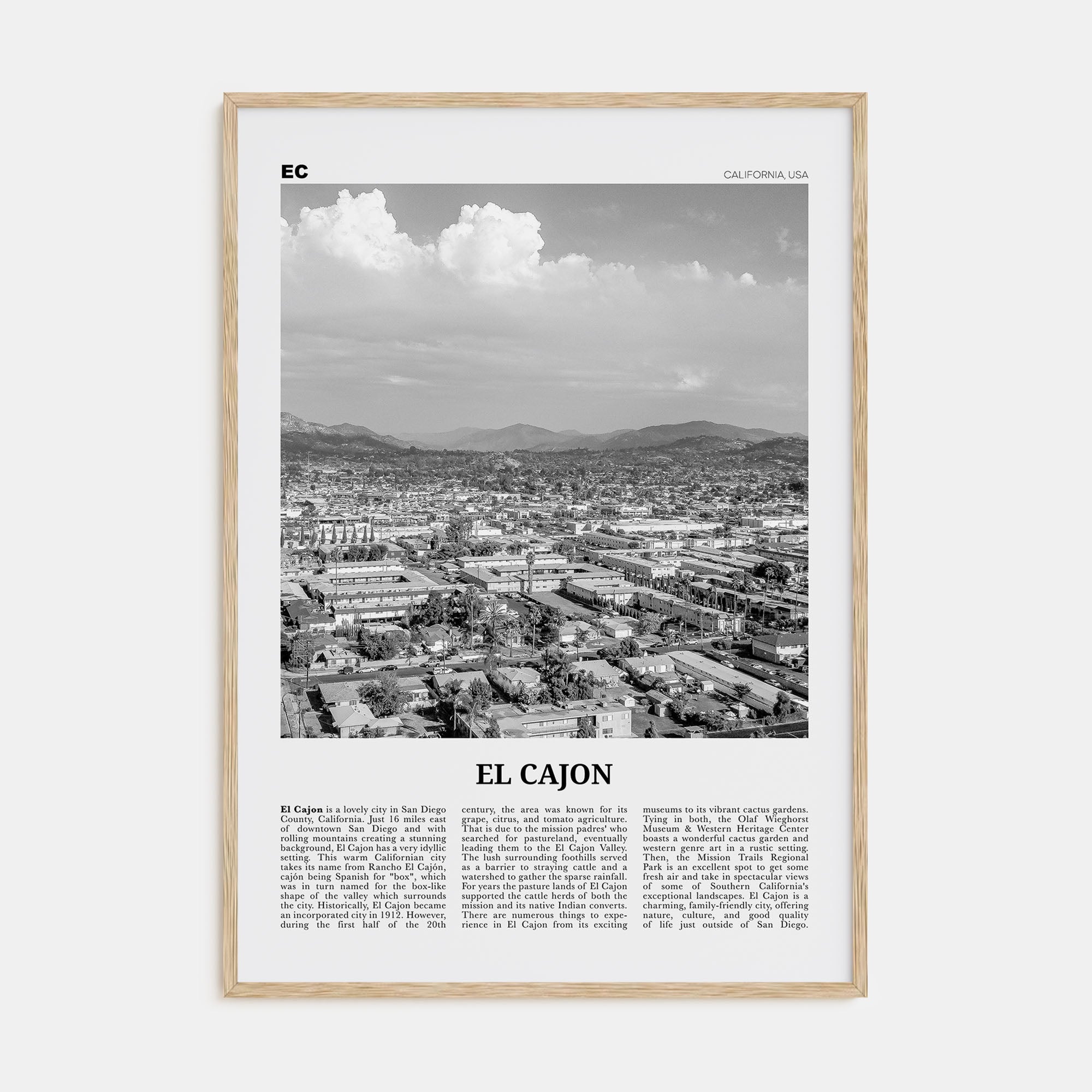 El Cajon Travel B&W Poster