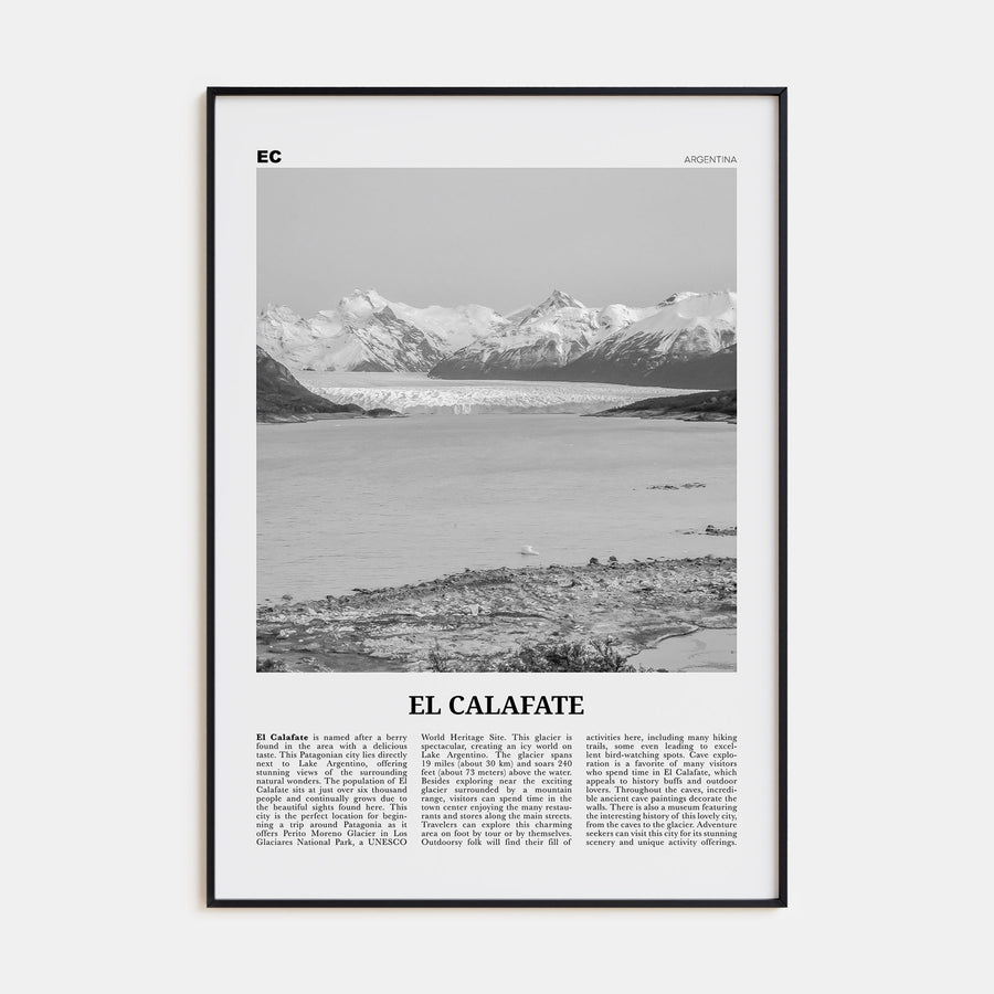 El Calafate Travel B&W Poster