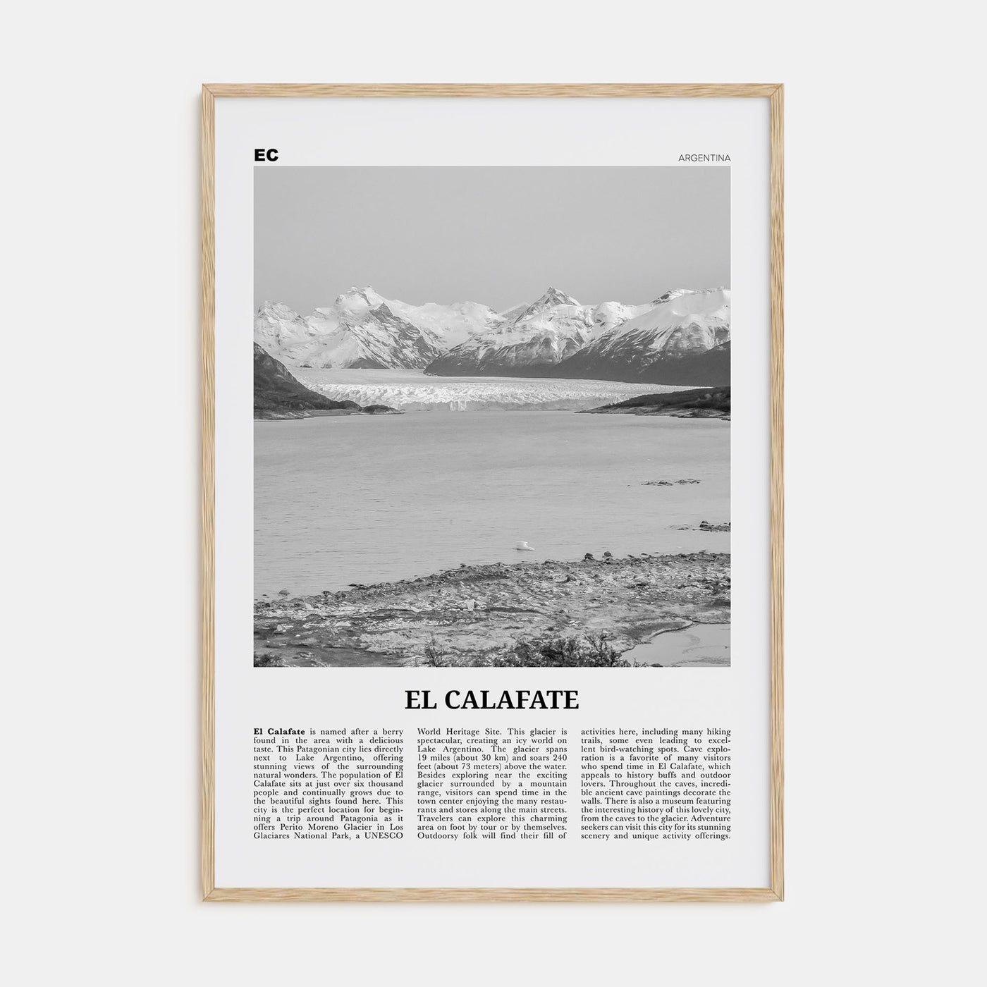 El Calafate Travel B&W Poster
