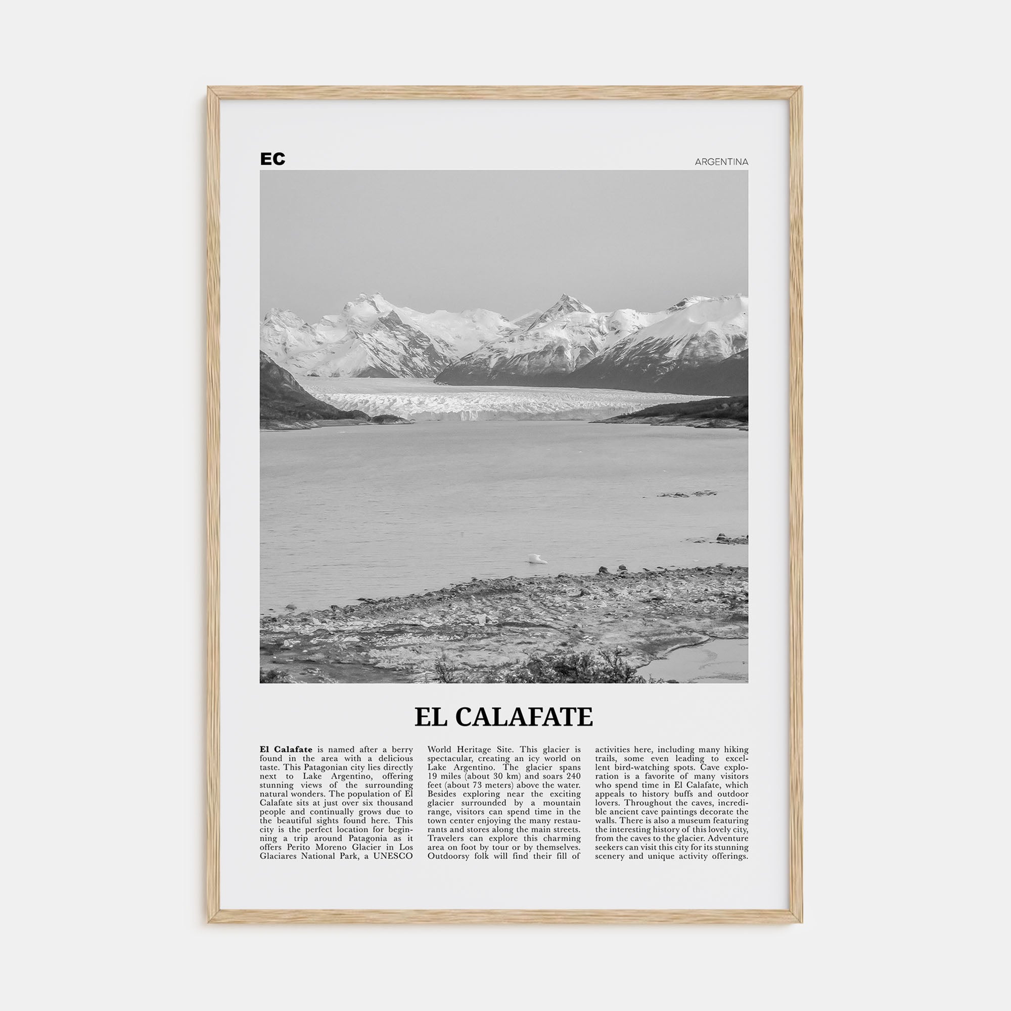 El Calafate Travel B&W Poster