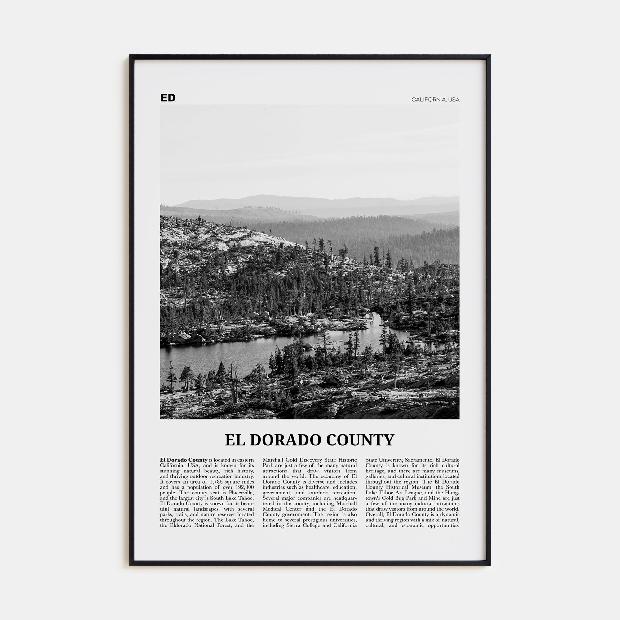 El Dorado County Travel B&W Poster