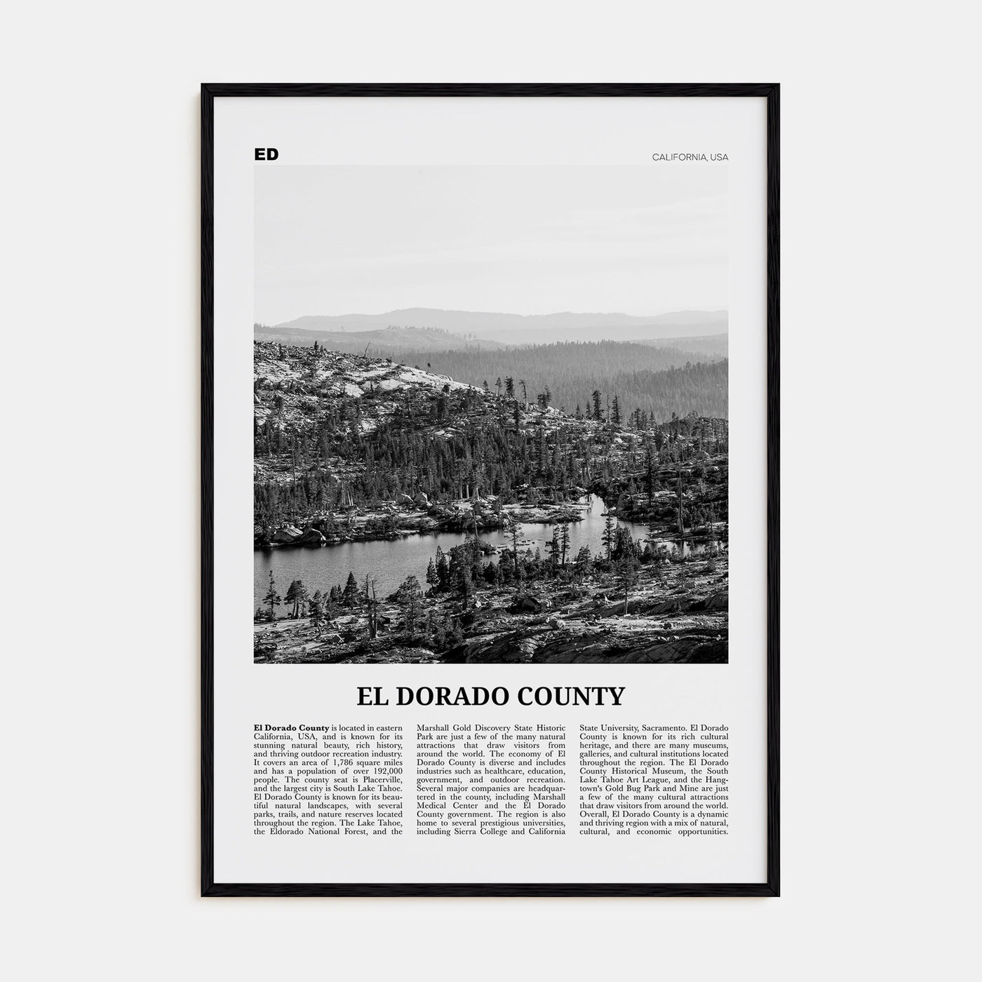 El Dorado County Travel B&W Poster