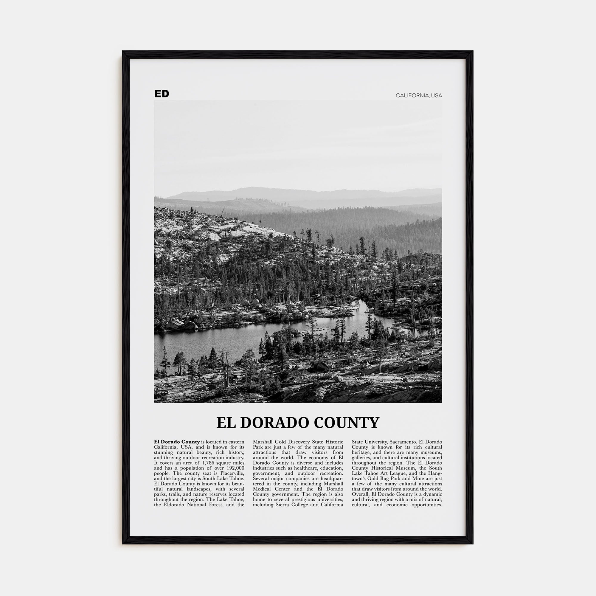 El Dorado County Travel B&W Poster