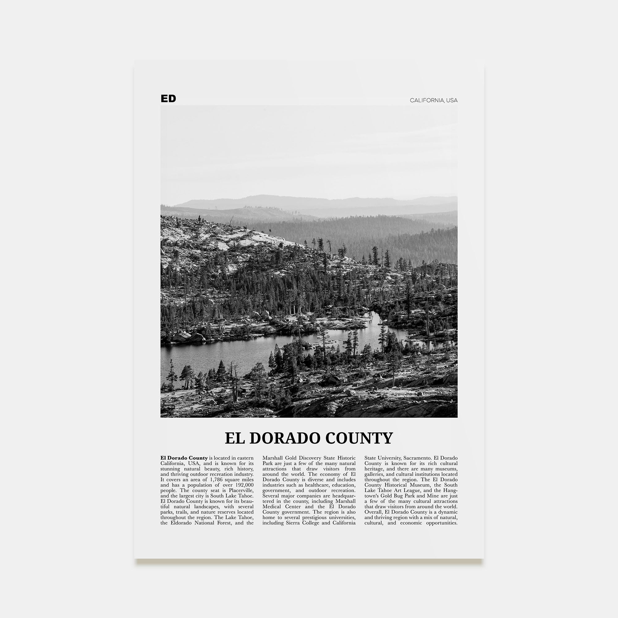 El Dorado County Travel B&W Poster