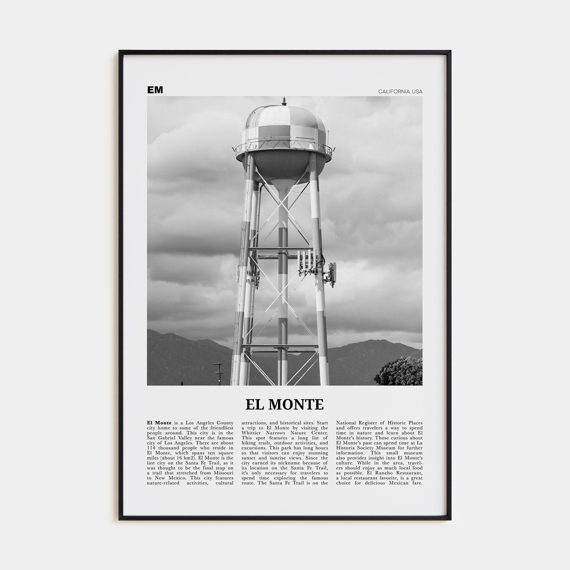 El Monte Travel B&W No 2 Poster