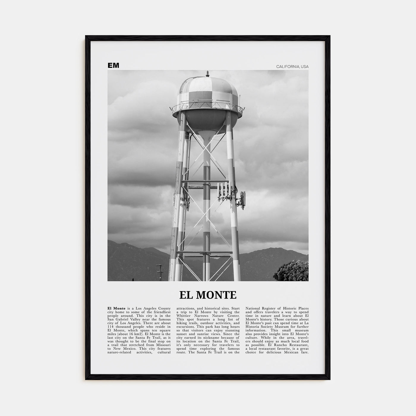 El Monte Travel B&W No 2 Poster