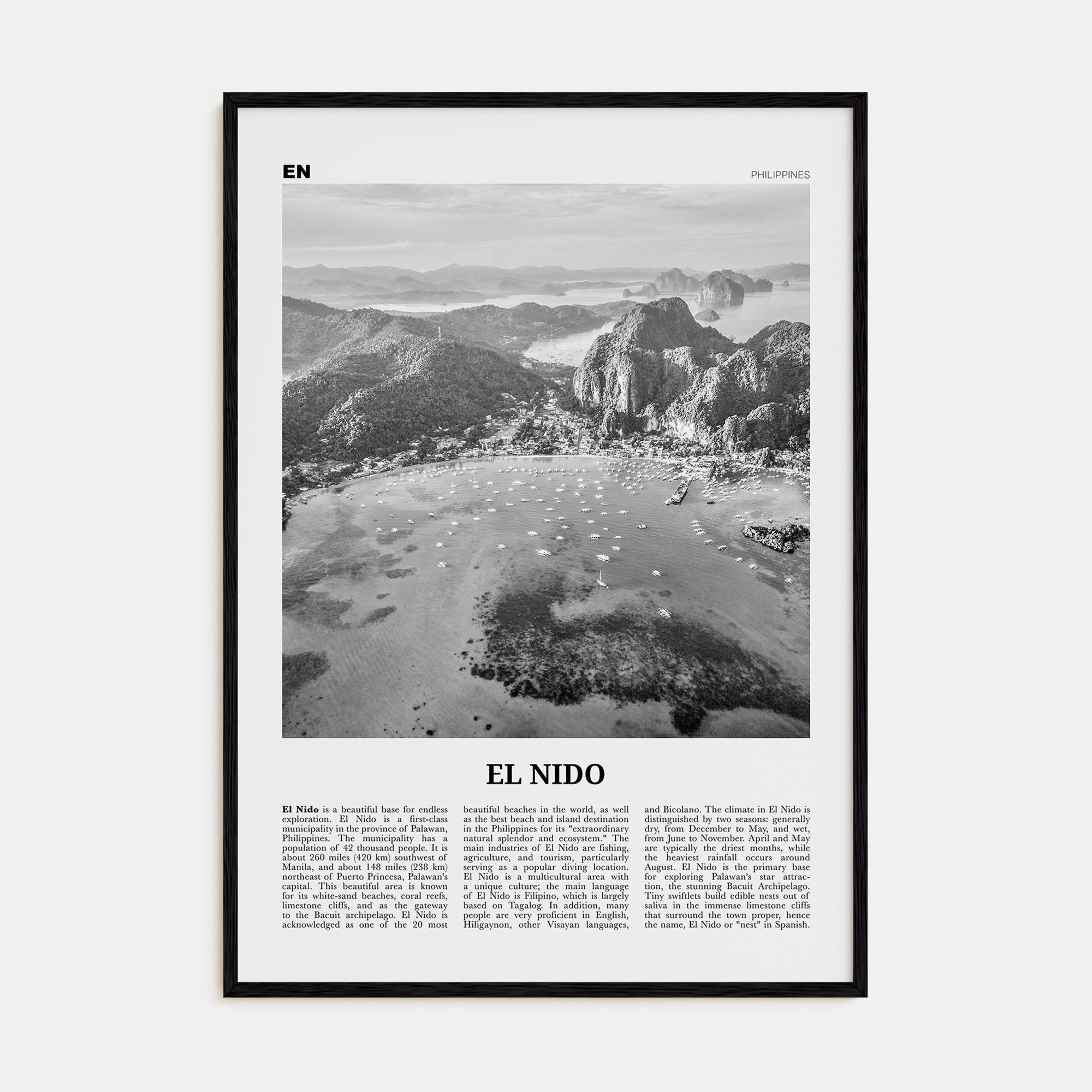 El Nido Travel B&W Poster