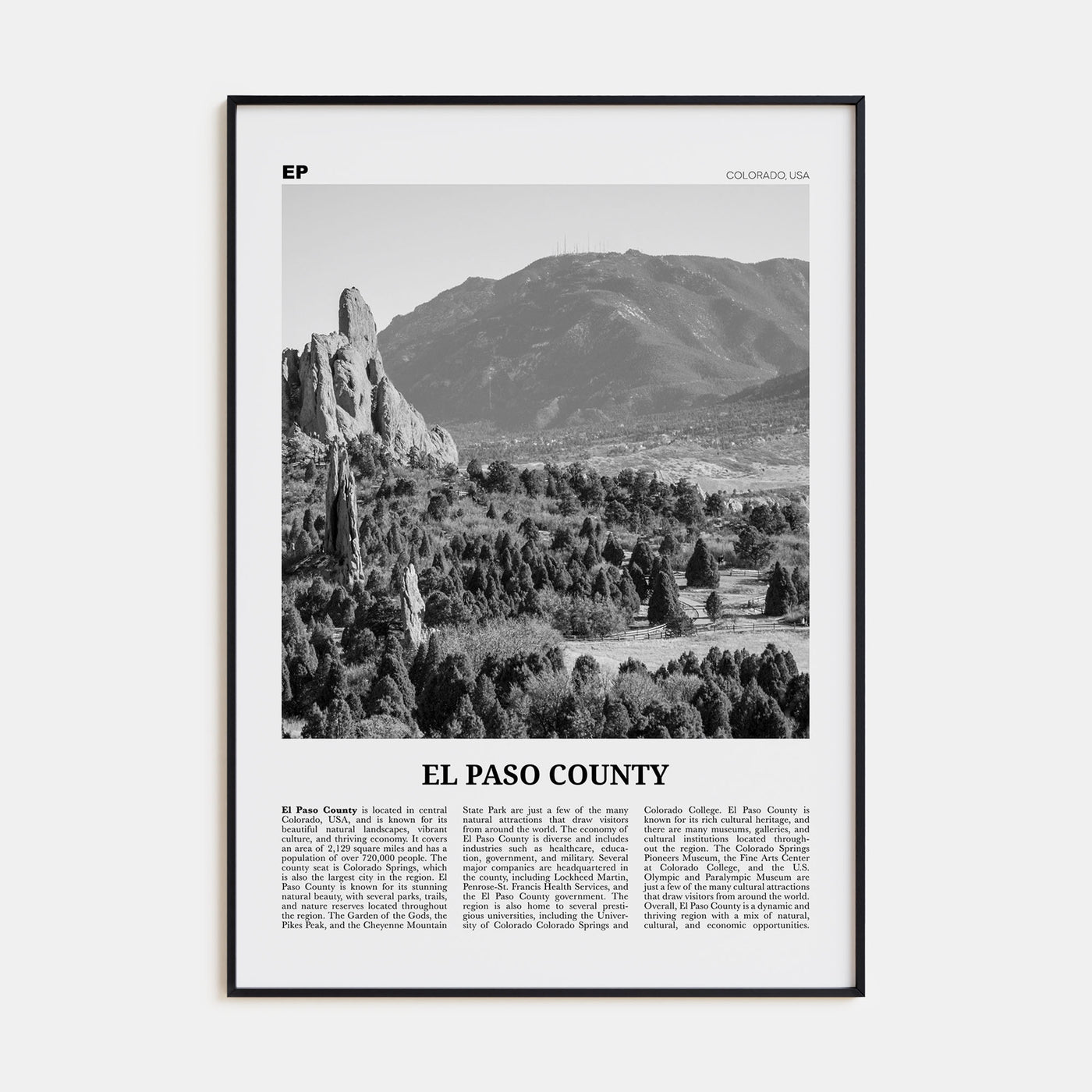 El Paso County Travel B&W Poster