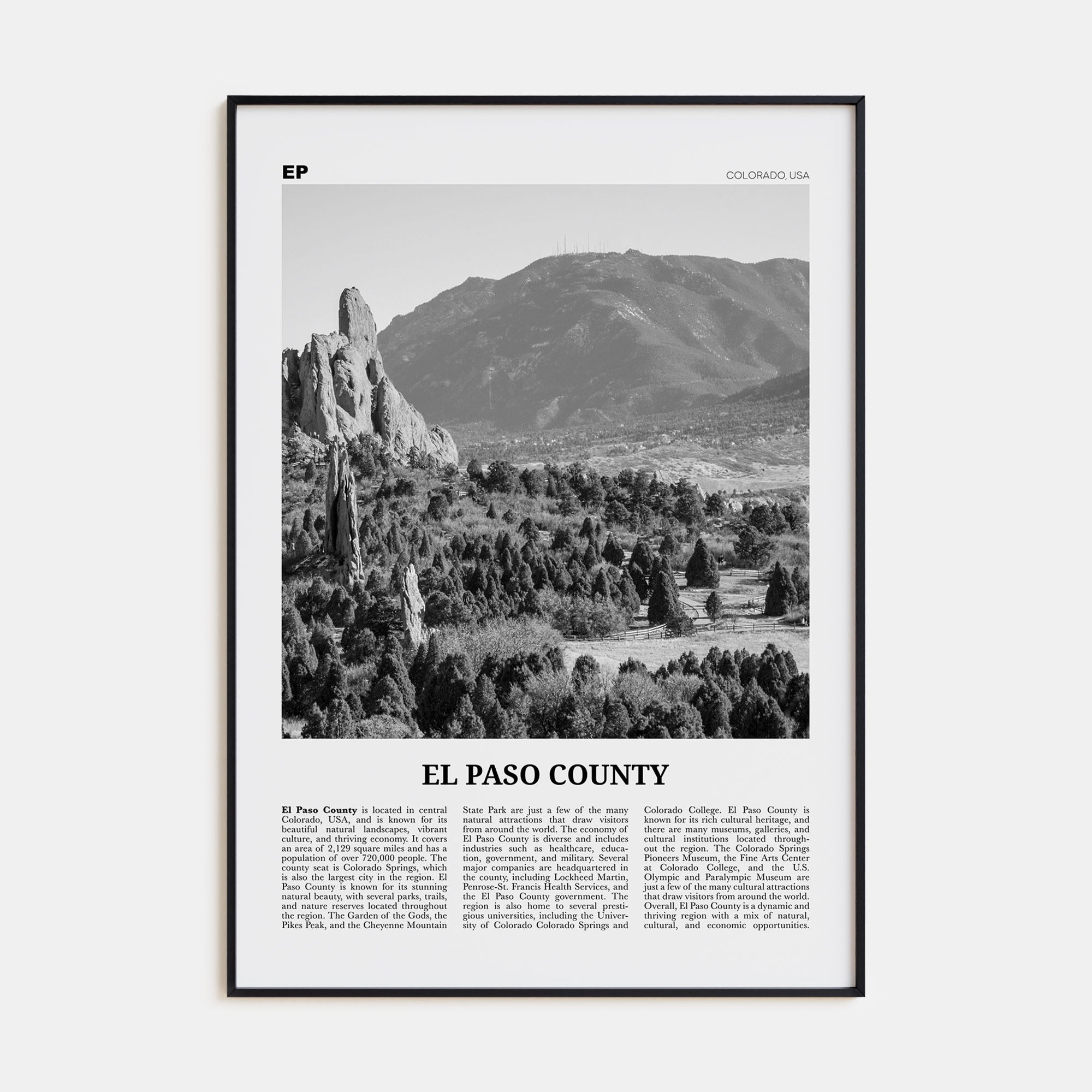 El Paso County Travel B&W Poster