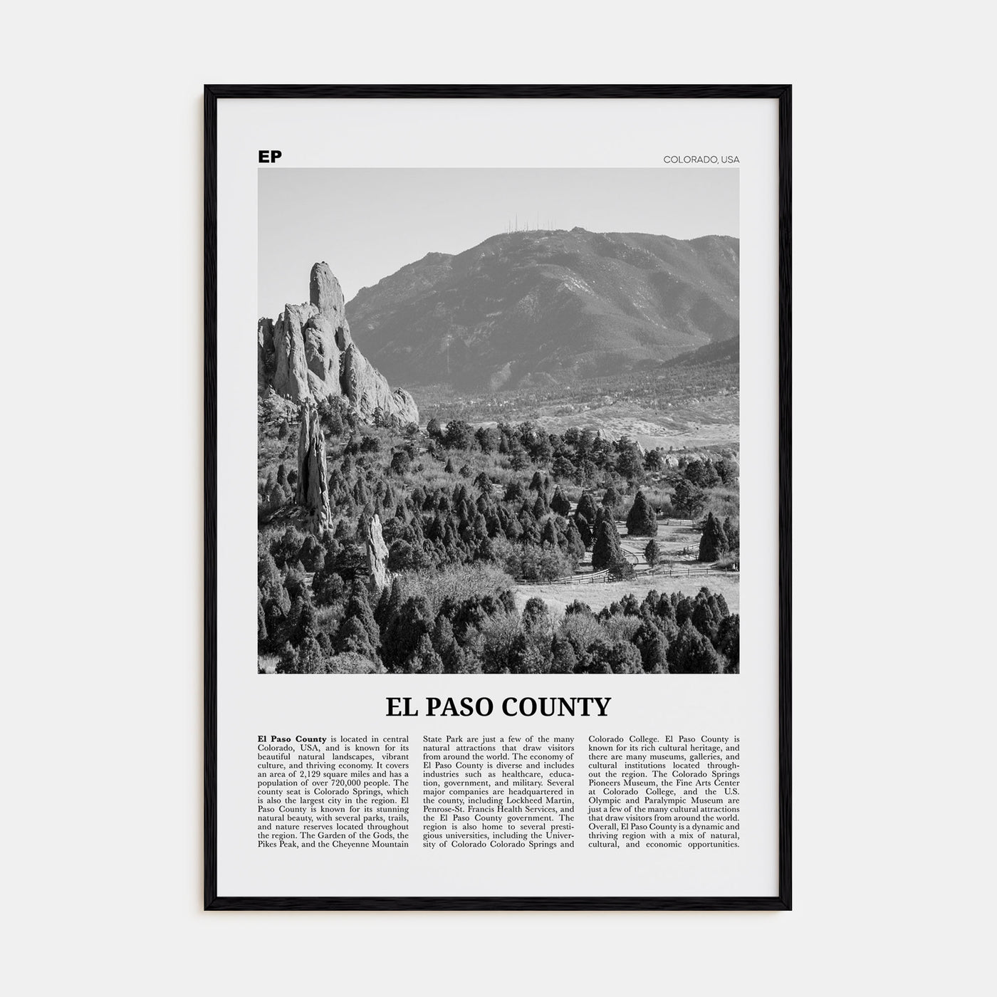 El Paso County Travel B&W Poster