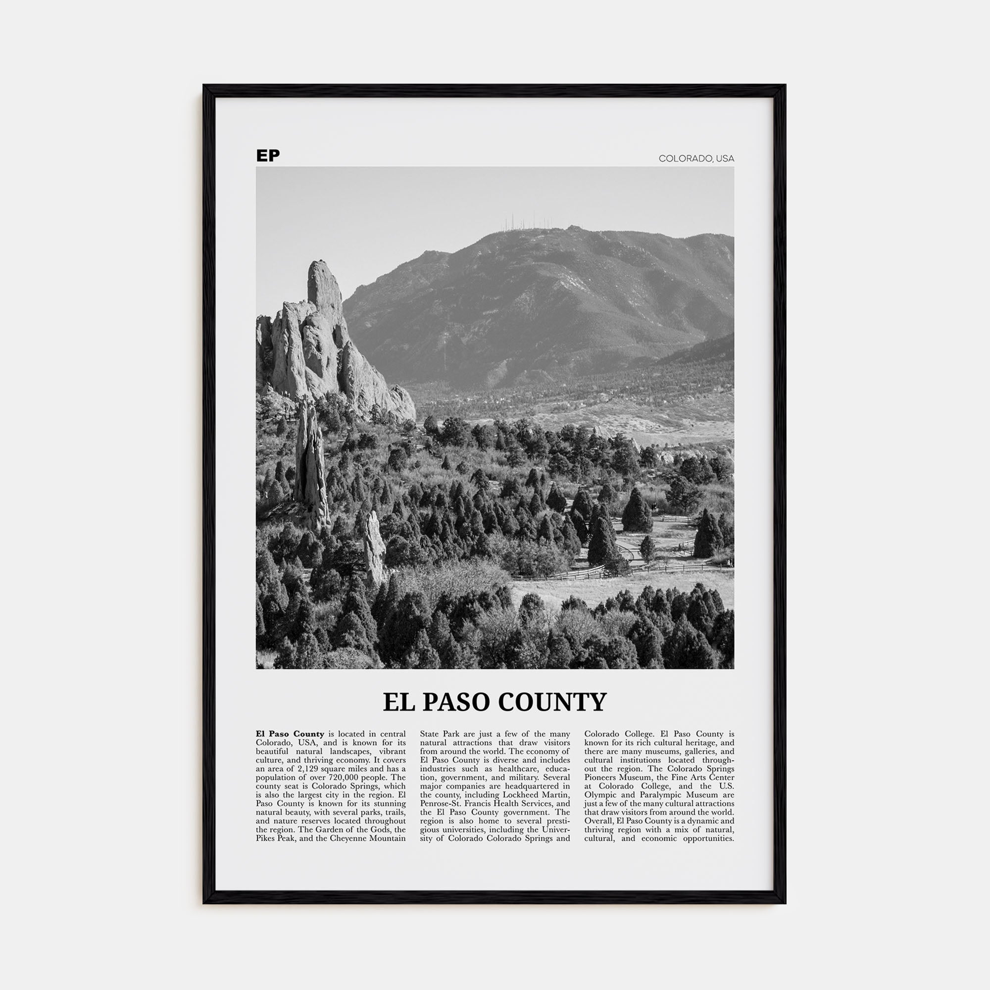 El Paso County Travel B&W Poster