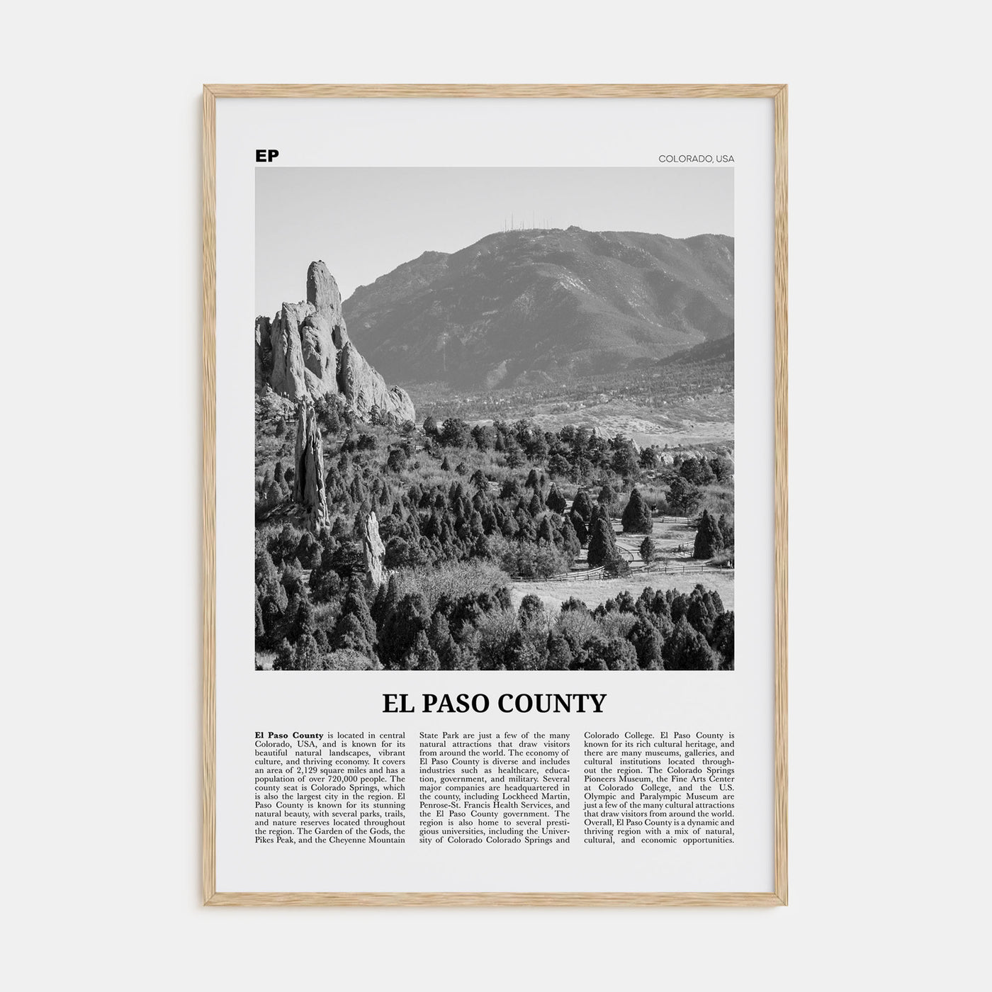 El Paso County Travel B&W Poster