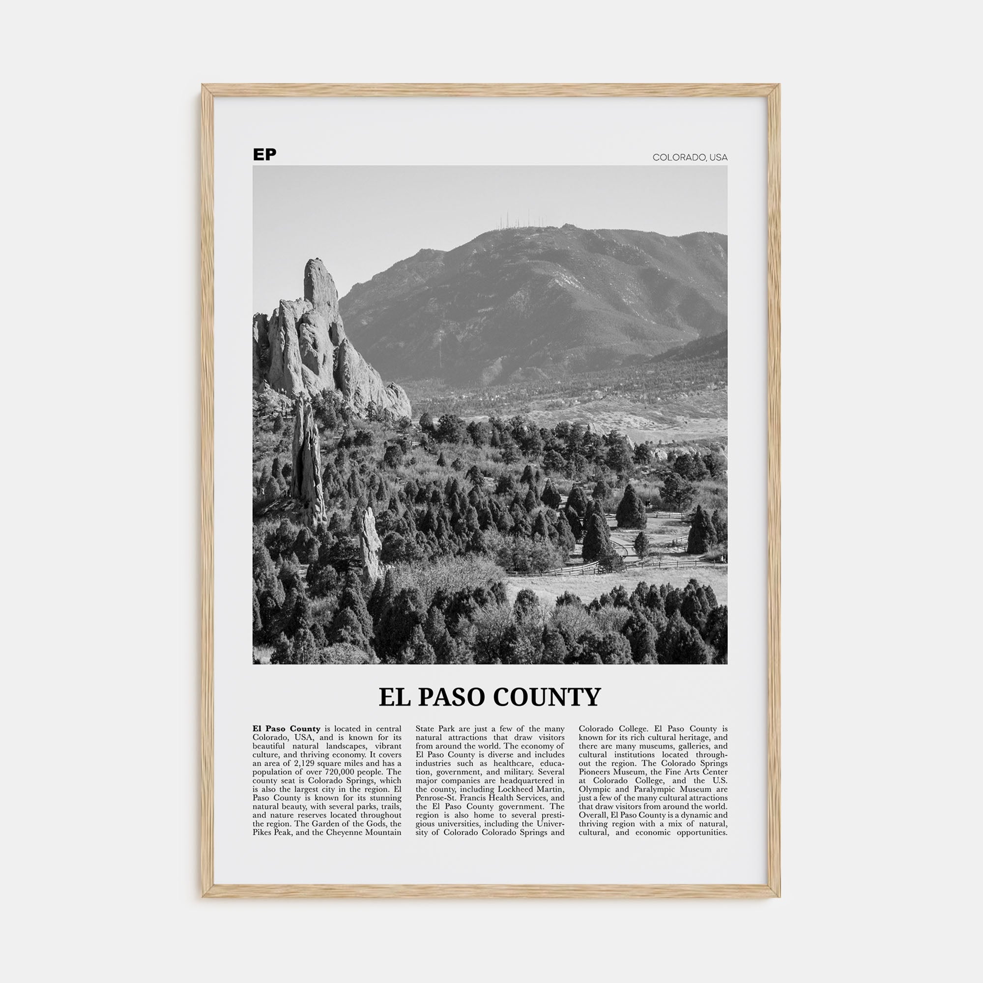 El Paso County Travel B&W Poster