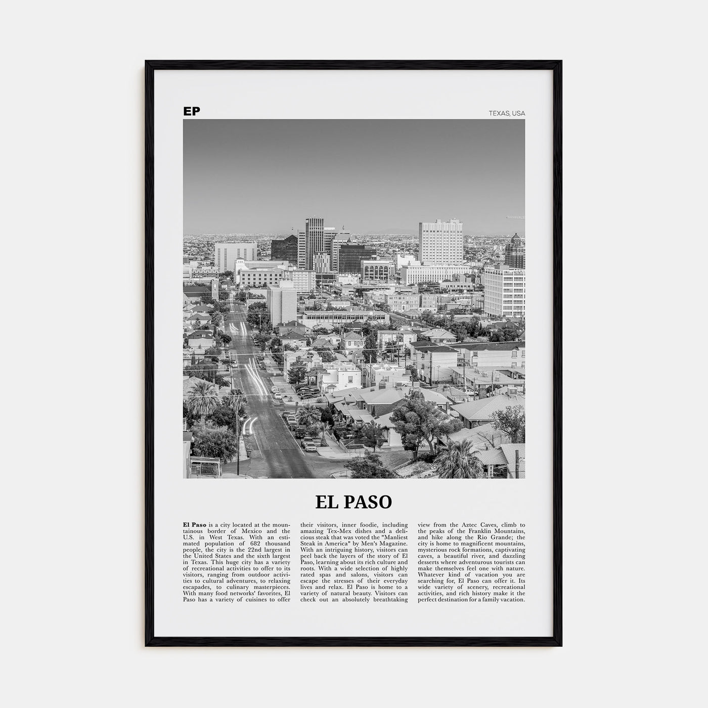 El Paso Travel B&W No 1 Poster