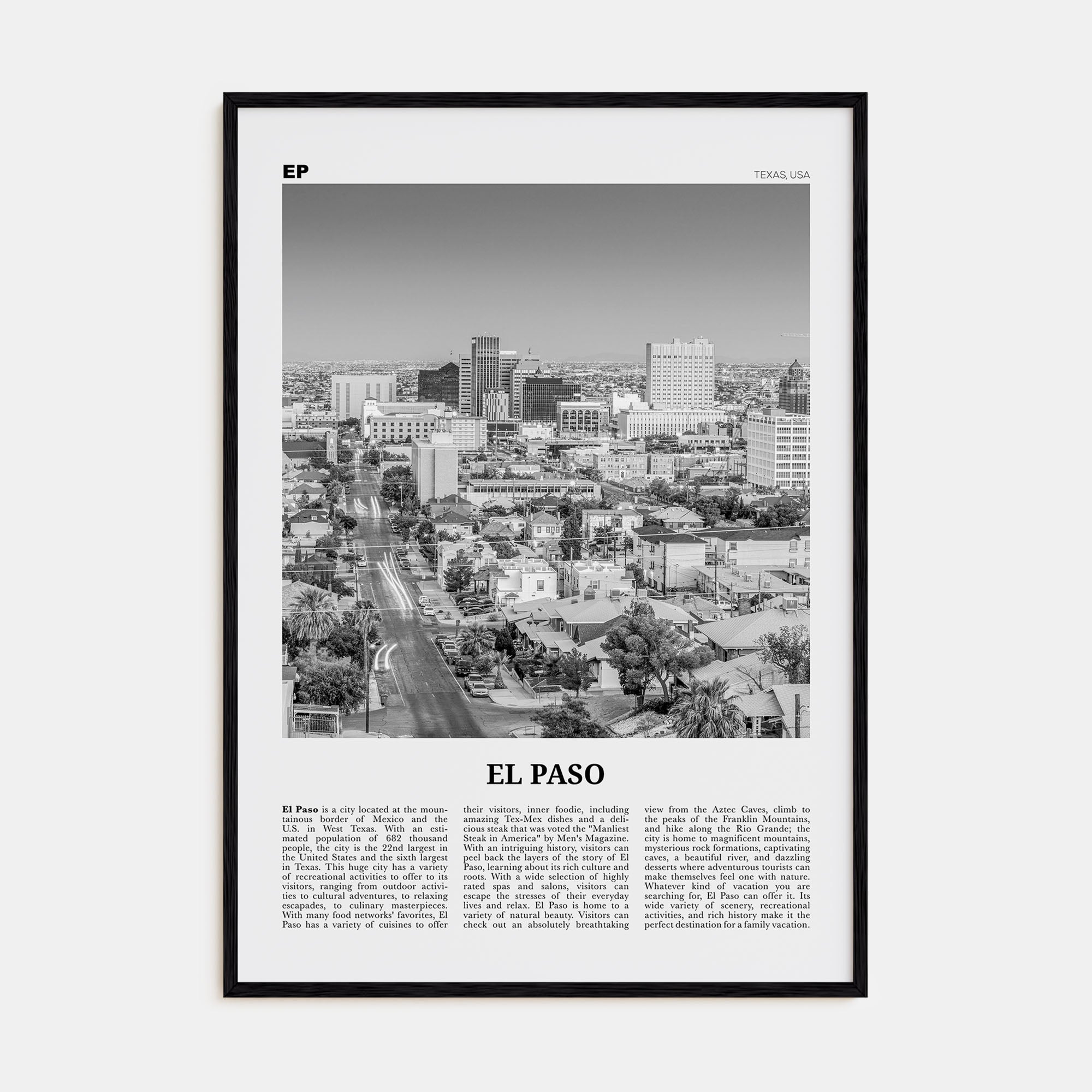 El Paso Travel B&W No 1 Poster