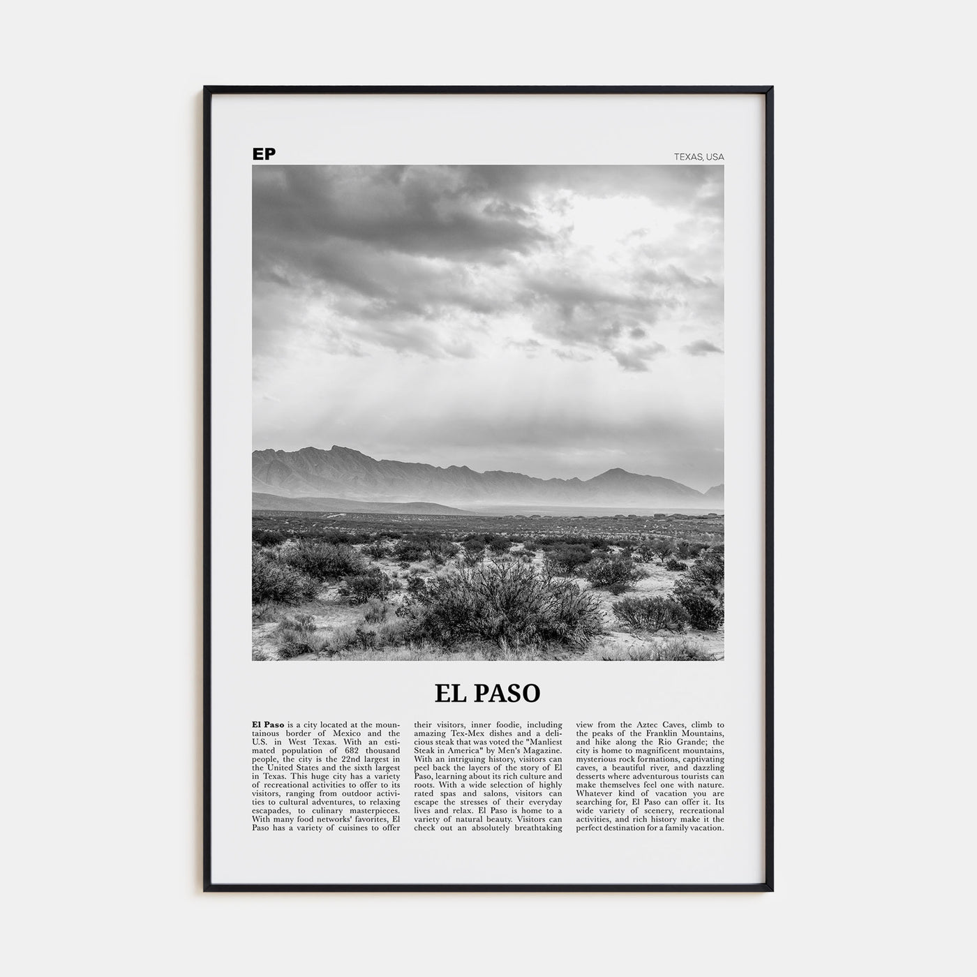 El Paso Travel B&W No 2 Poster