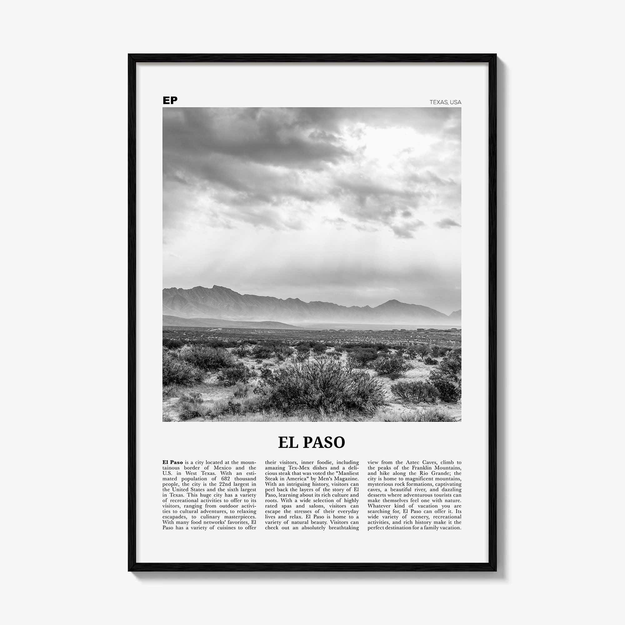 El Paso Print Black and White No 2, El Paso Wall Art, El Paso Poster, El Paso Photo, El Paso Wall Décor, Texas, USA, United States