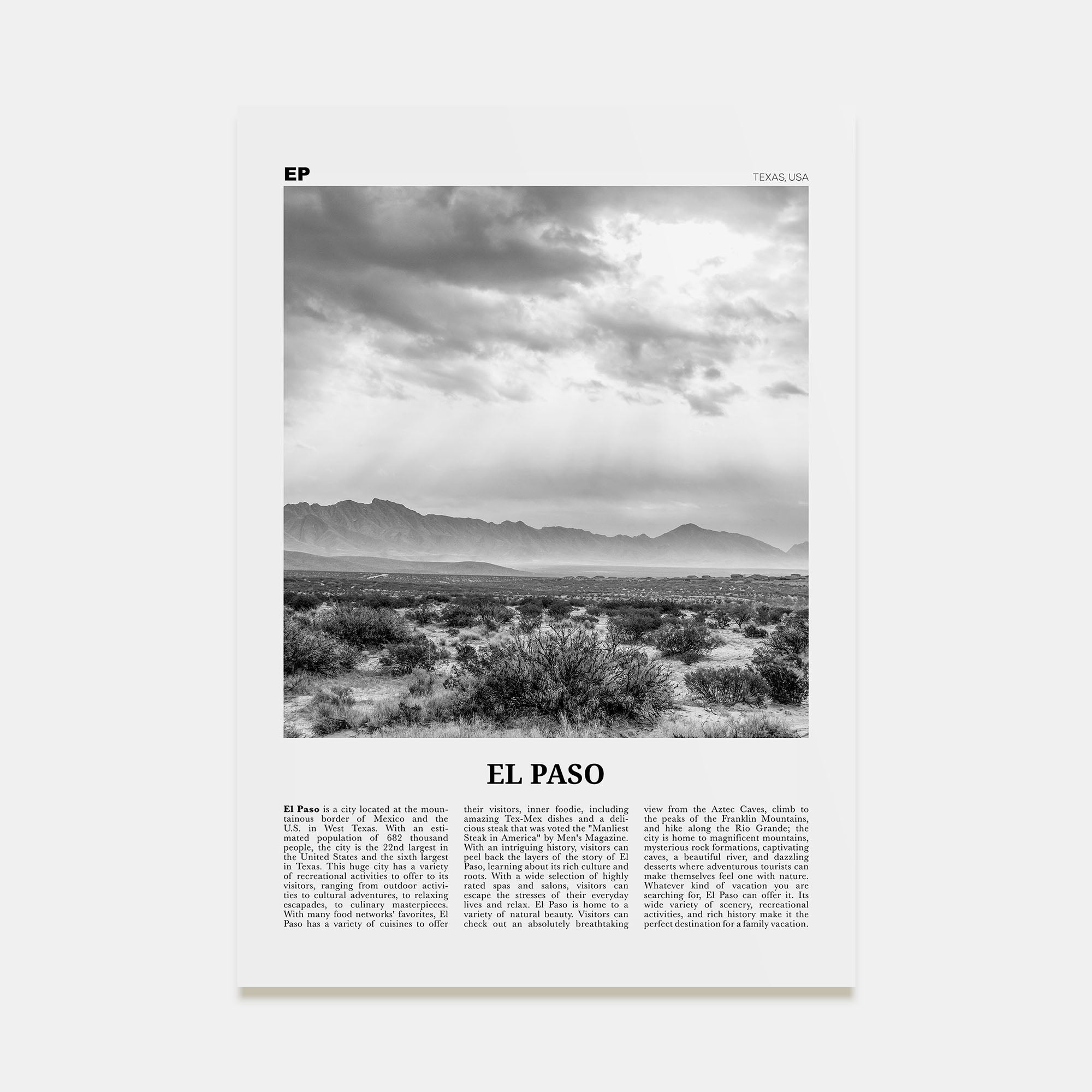 El Paso Travel B&W No 2 Poster