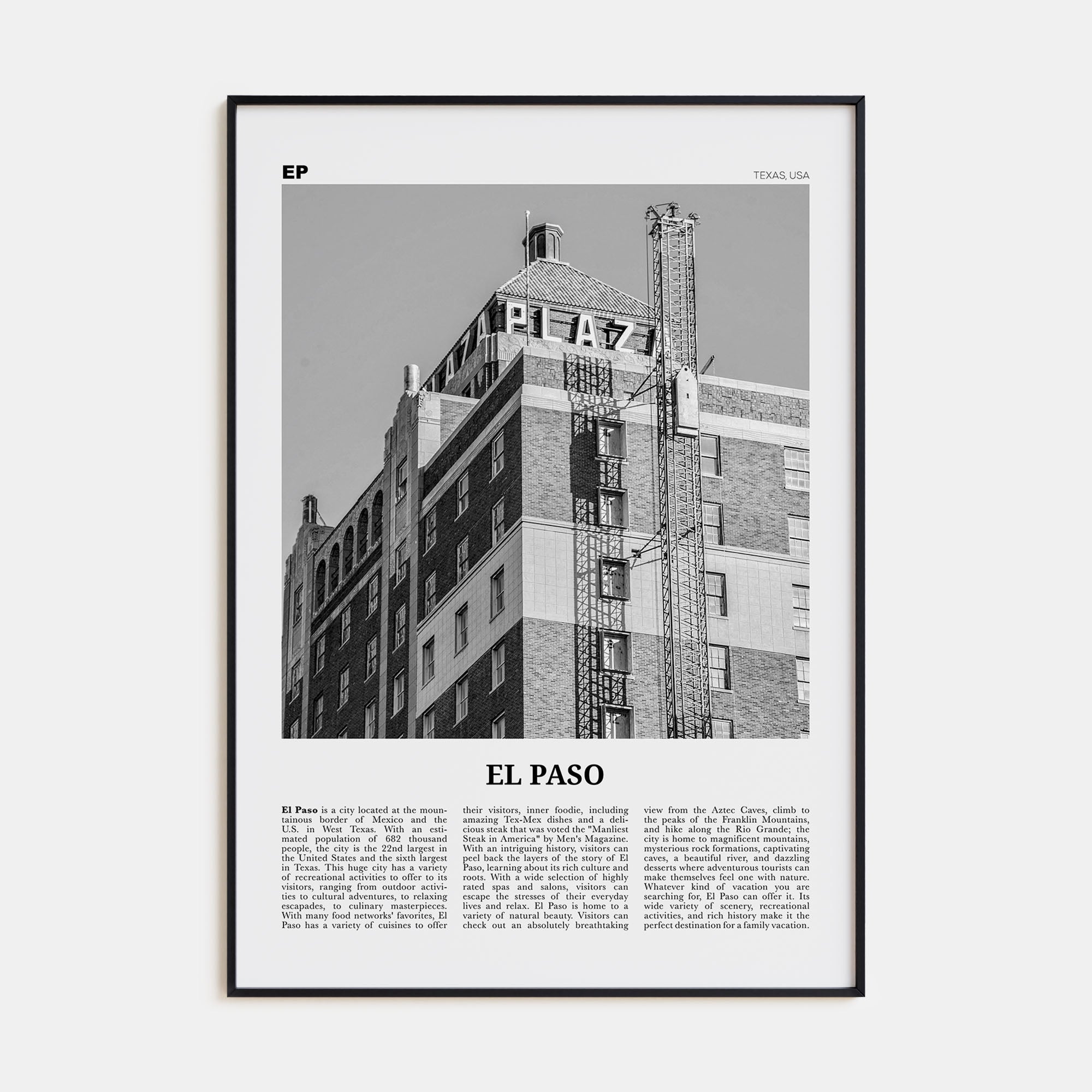 El Paso Travel B&W No 3 Poster