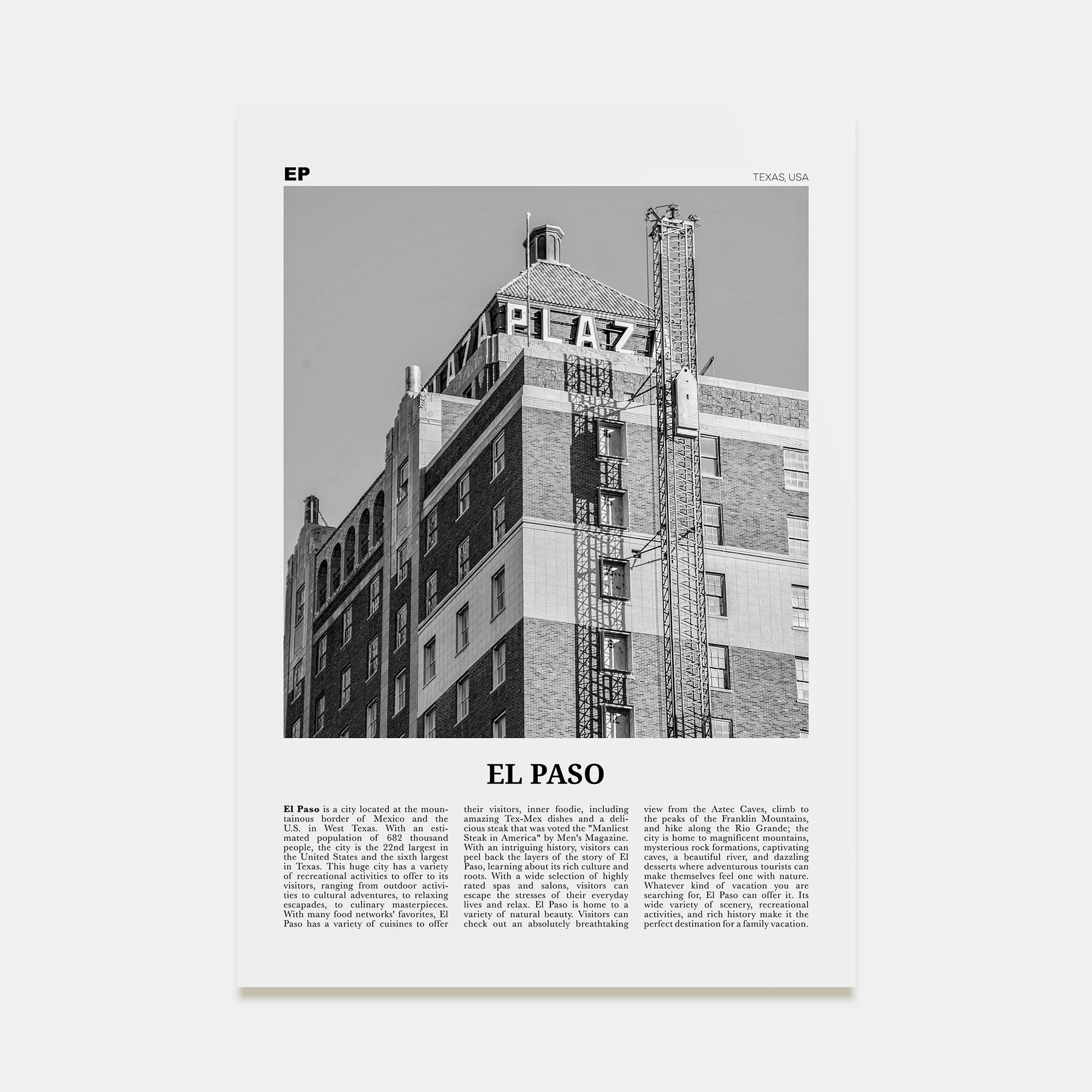 El Paso Travel B&W No 3 Poster
