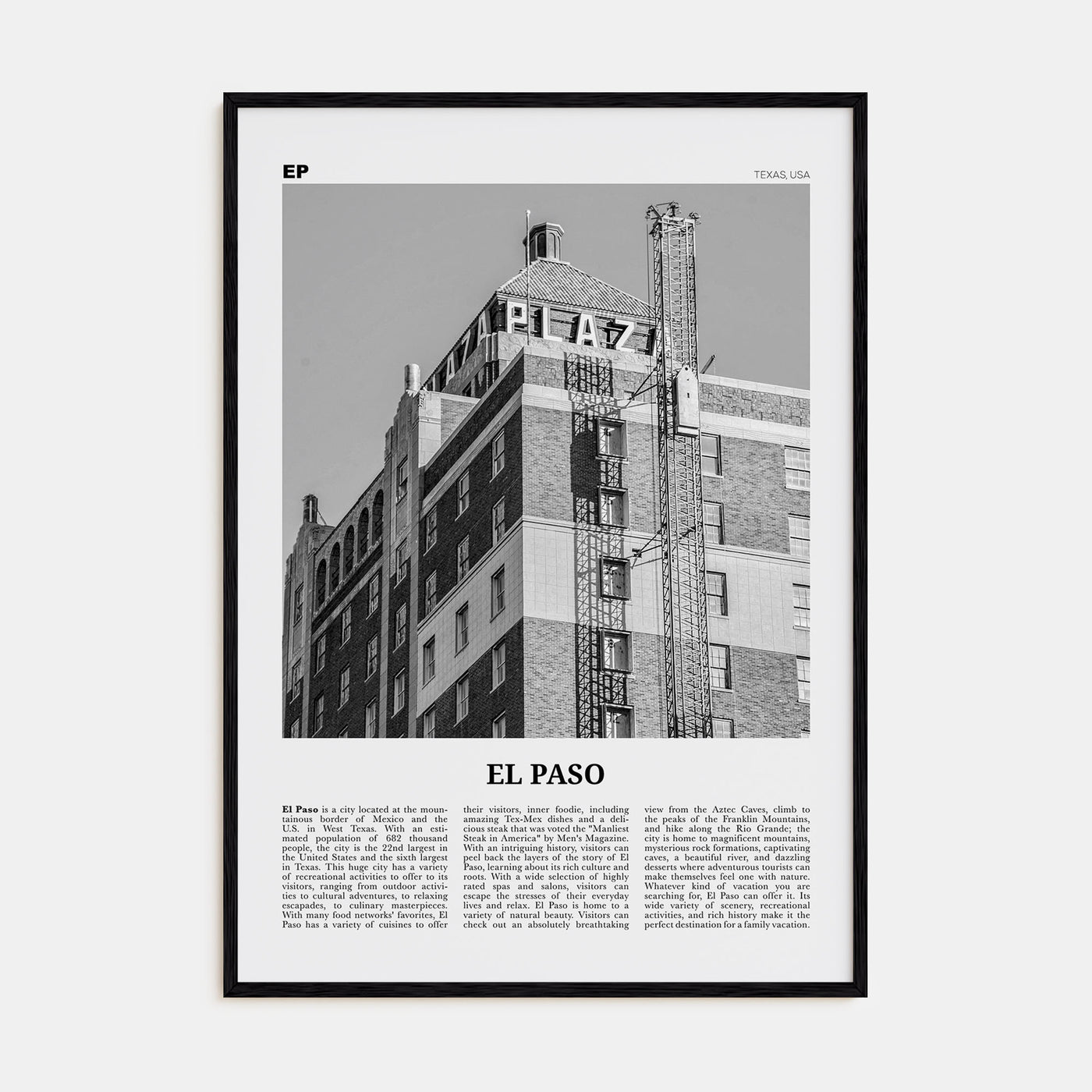 El Paso Travel B&W No 3 Poster