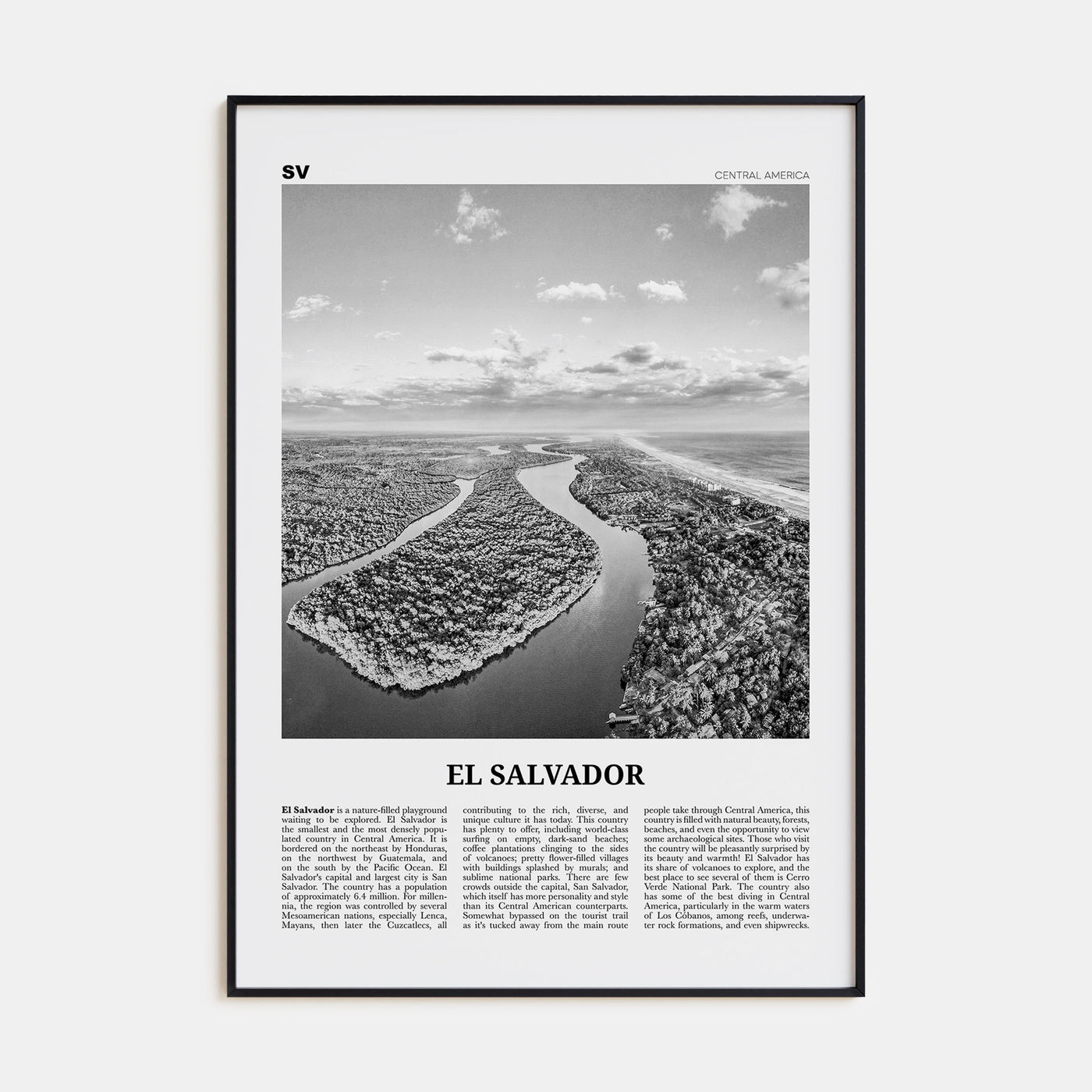 El Salvador Travel B&W No 2 Poster