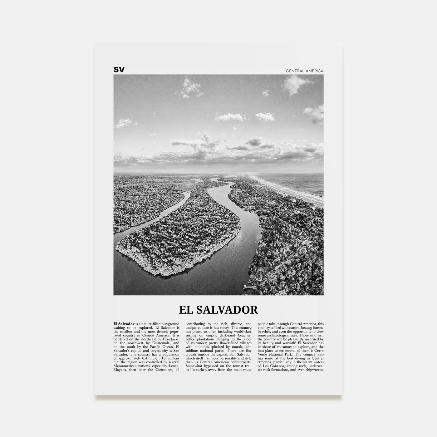 El Salvador Travel B&W No 2 Poster