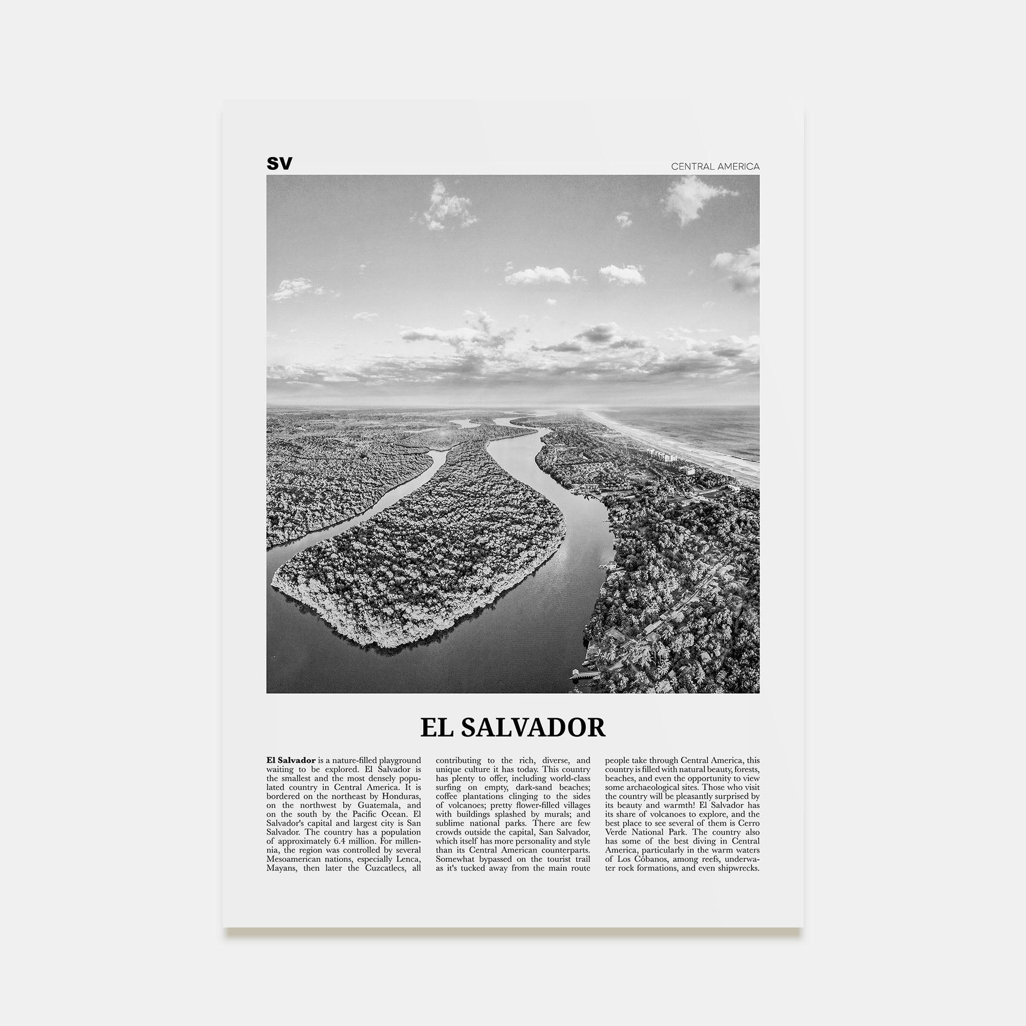 El Salvador Travel B&W No 2 Poster