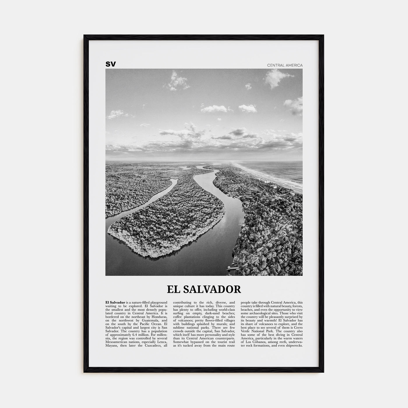 El Salvador Travel B&W No 2 Poster