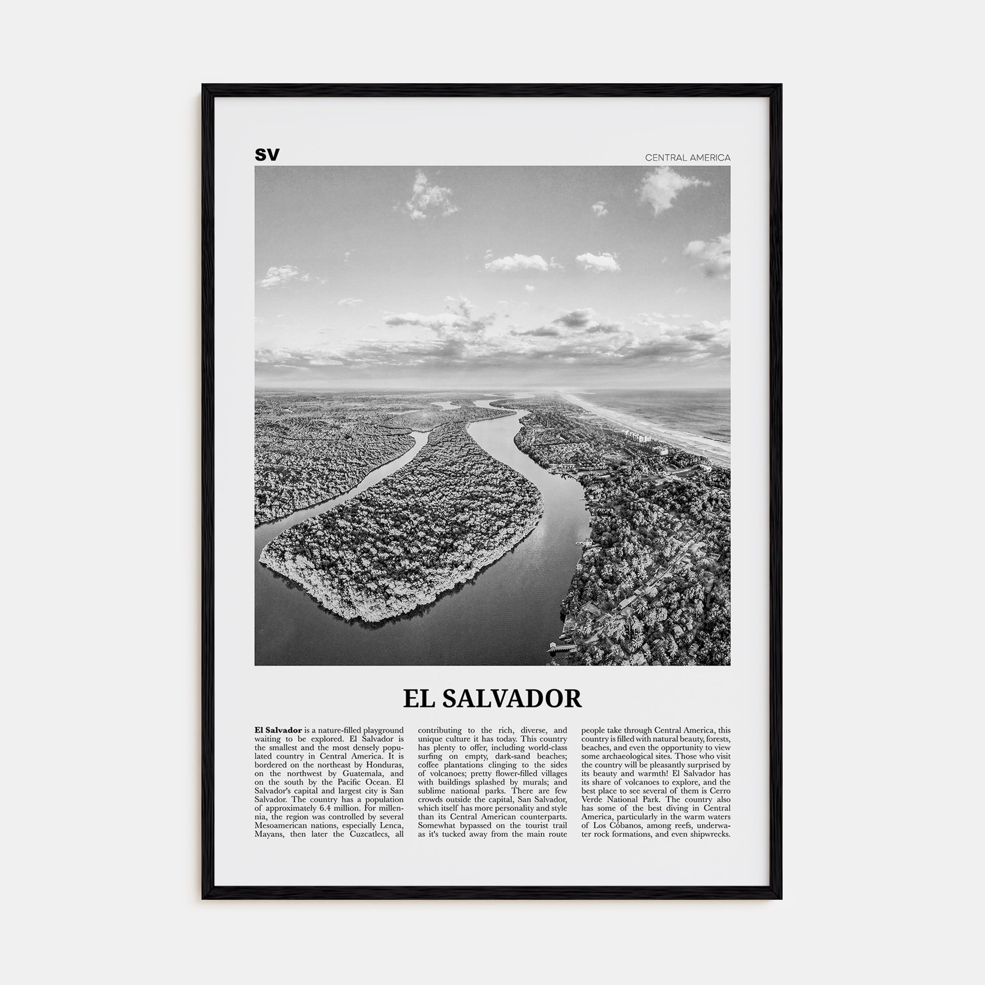 El Salvador Travel B&W No 2 Poster