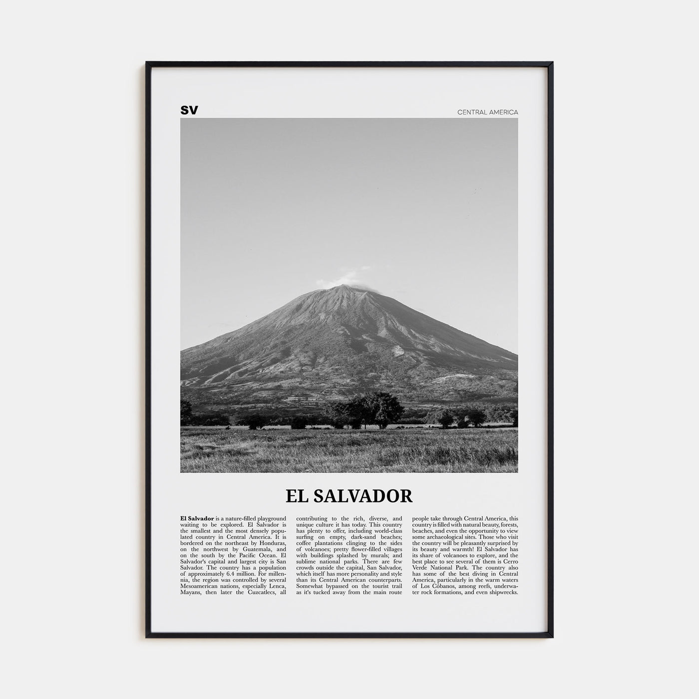 El Salvador Travel B&W No 3 Poster
