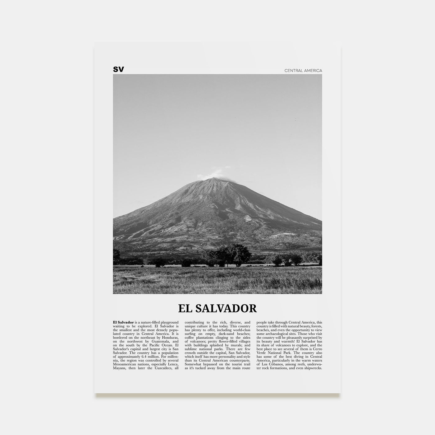 El Salvador Travel B&W No 3 Poster
