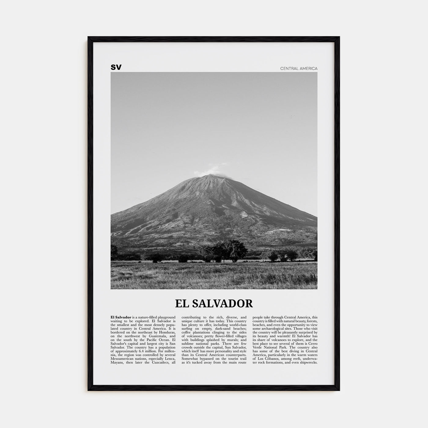 El Salvador Travel B&W No 3 Poster