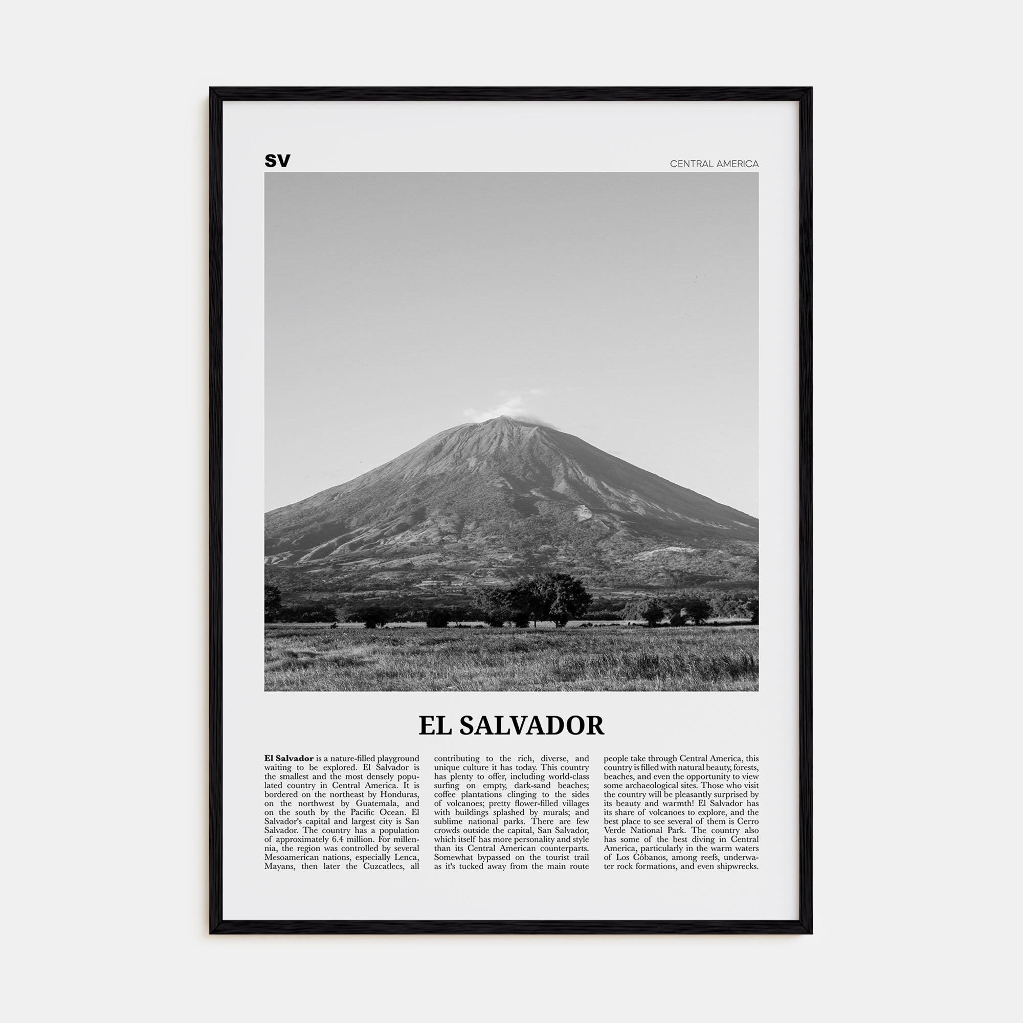 El Salvador Travel B&W No 3 Poster